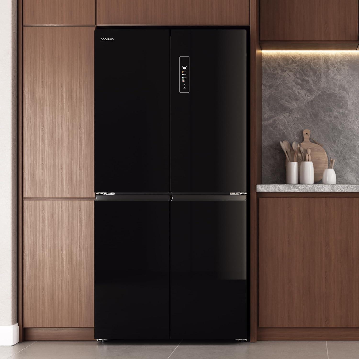 image:imageCecotec Rfrigrateur 4 Portes Total No Frost Bolero CoolMarket 4D 394 Inox E394 Litres Hauteur 170 cm et 70 cm Largeur Tiroir Temprature Variable Compresseur Inverter ATT AntibactrienNoir Verre