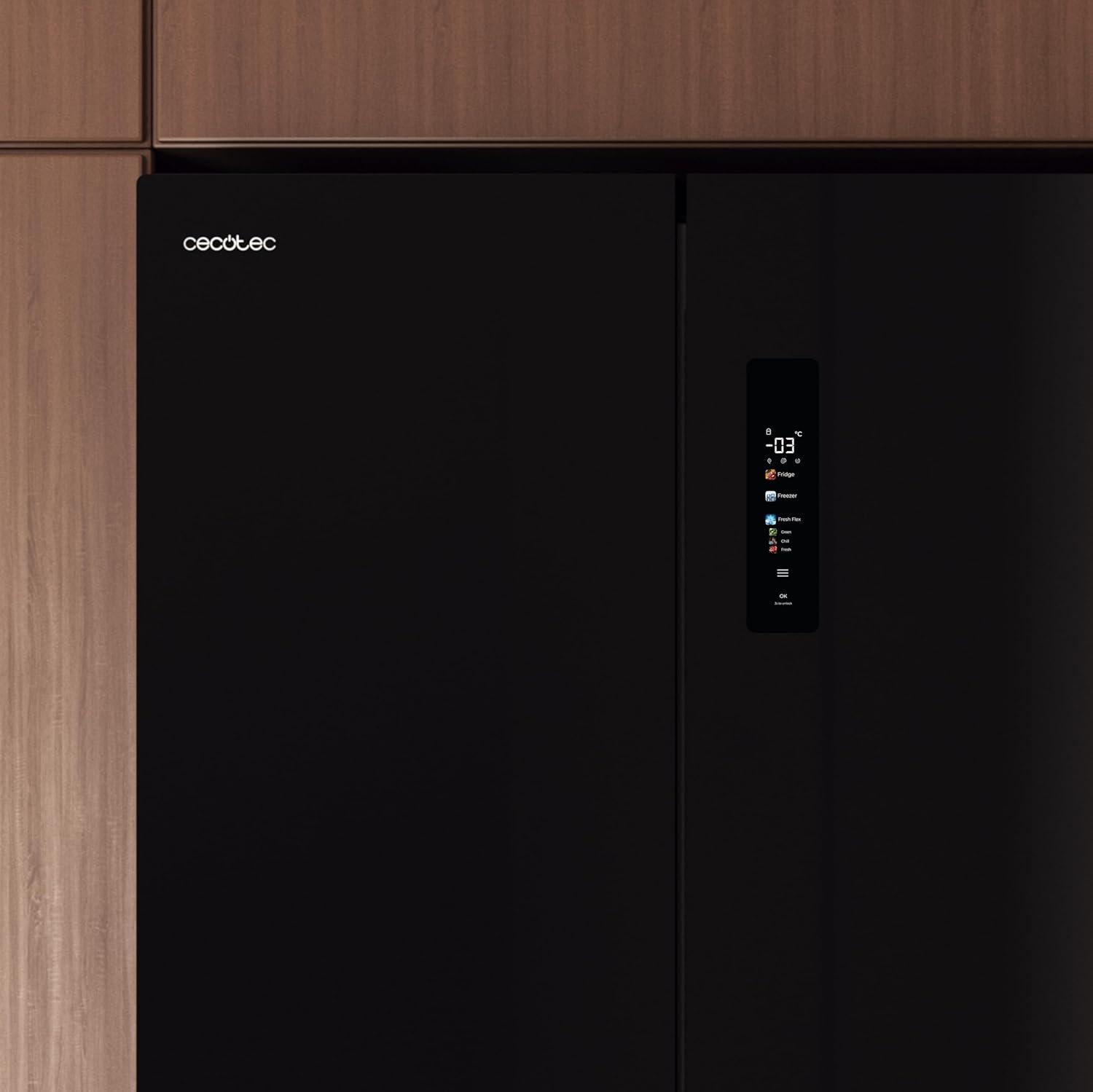 image:imageCecotec Rfrigrateur 4 Portes Total No Frost Bolero CoolMarket 4D 394 Inox E394 Litres Hauteur 170 cm et 70 cm Largeur Tiroir Temprature Variable Compresseur Inverter ATT AntibactrienNoir Verre