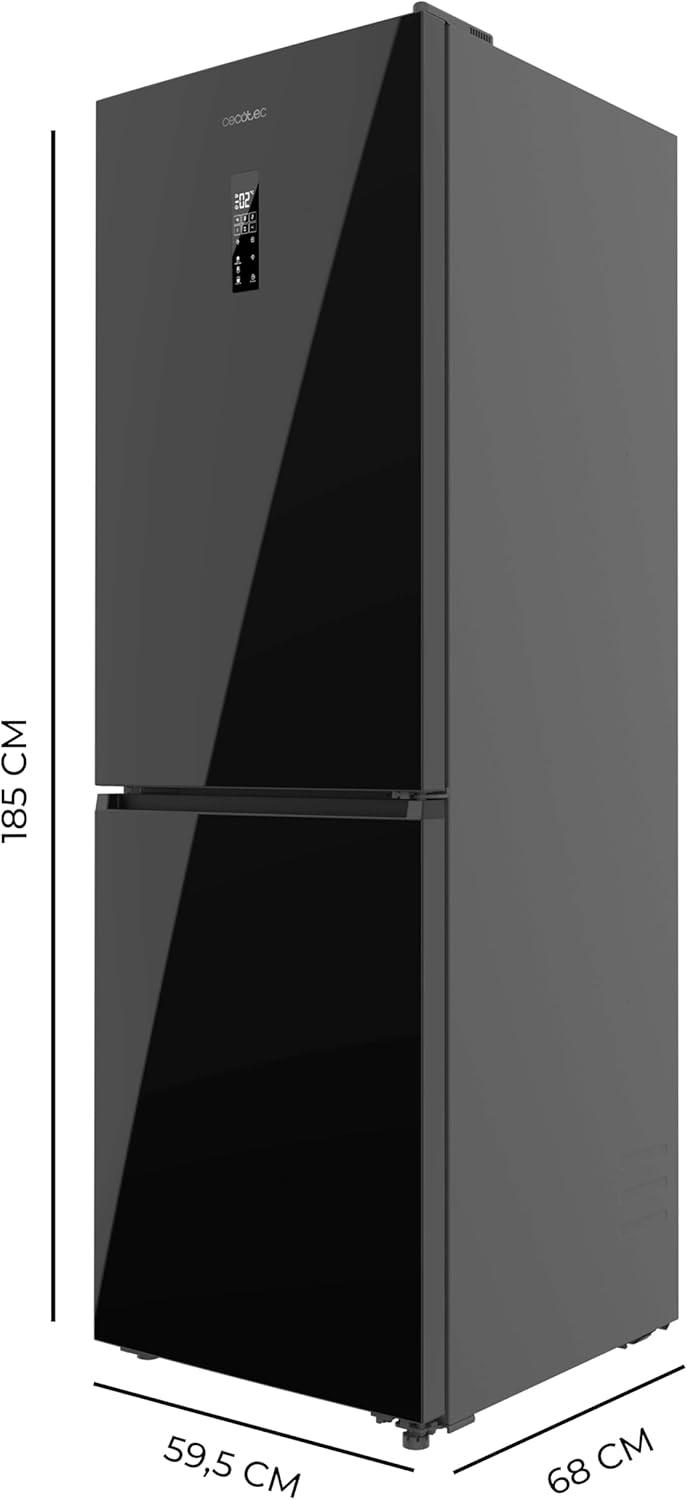image:imageCecotec Rfrigrateur Combi 409L No Frost Bolero CoolMarket Combi 409 Black Glass C Hauteur 185cm MAX INSIDE avec VIP Tech Compresseur Inverter Plus Basse Consommation Tiroir Temprature VariableNoir Verre