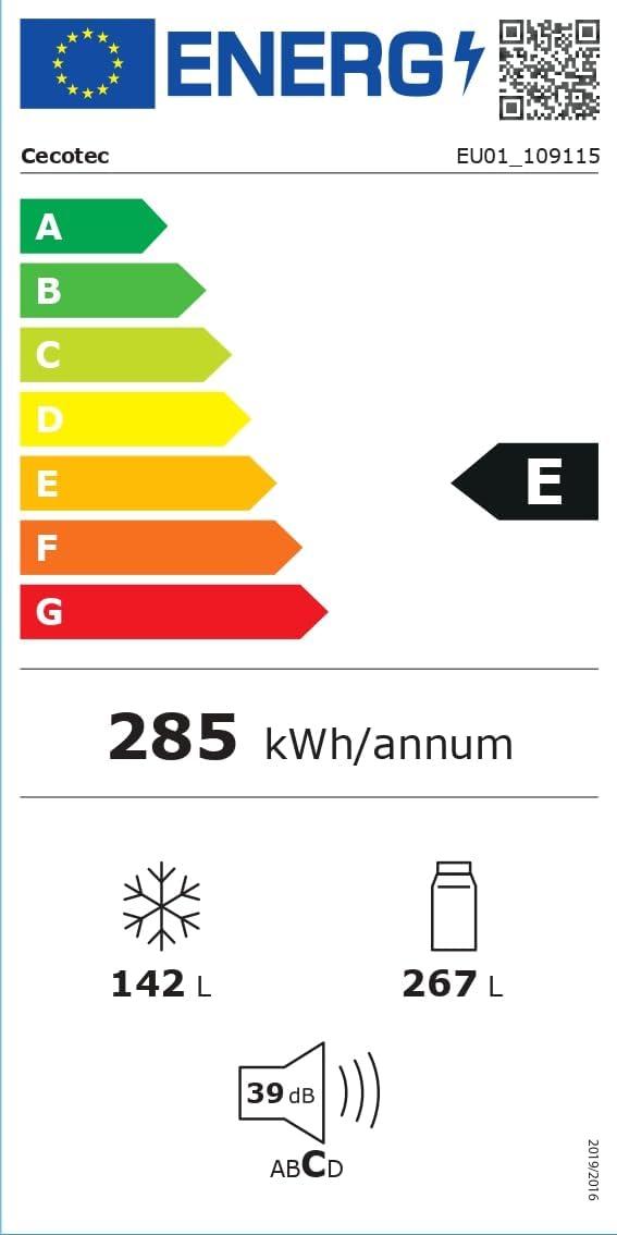 image:imageCecotec Rfrigrateur Combi 409L No Frost Bolero CoolMarket Combi 409 Black Glass C Hauteur 185cm MAX INSIDE avec VIP Tech Compresseur Inverter Plus Basse Consommation Tiroir Temprature VariableNoir Verre