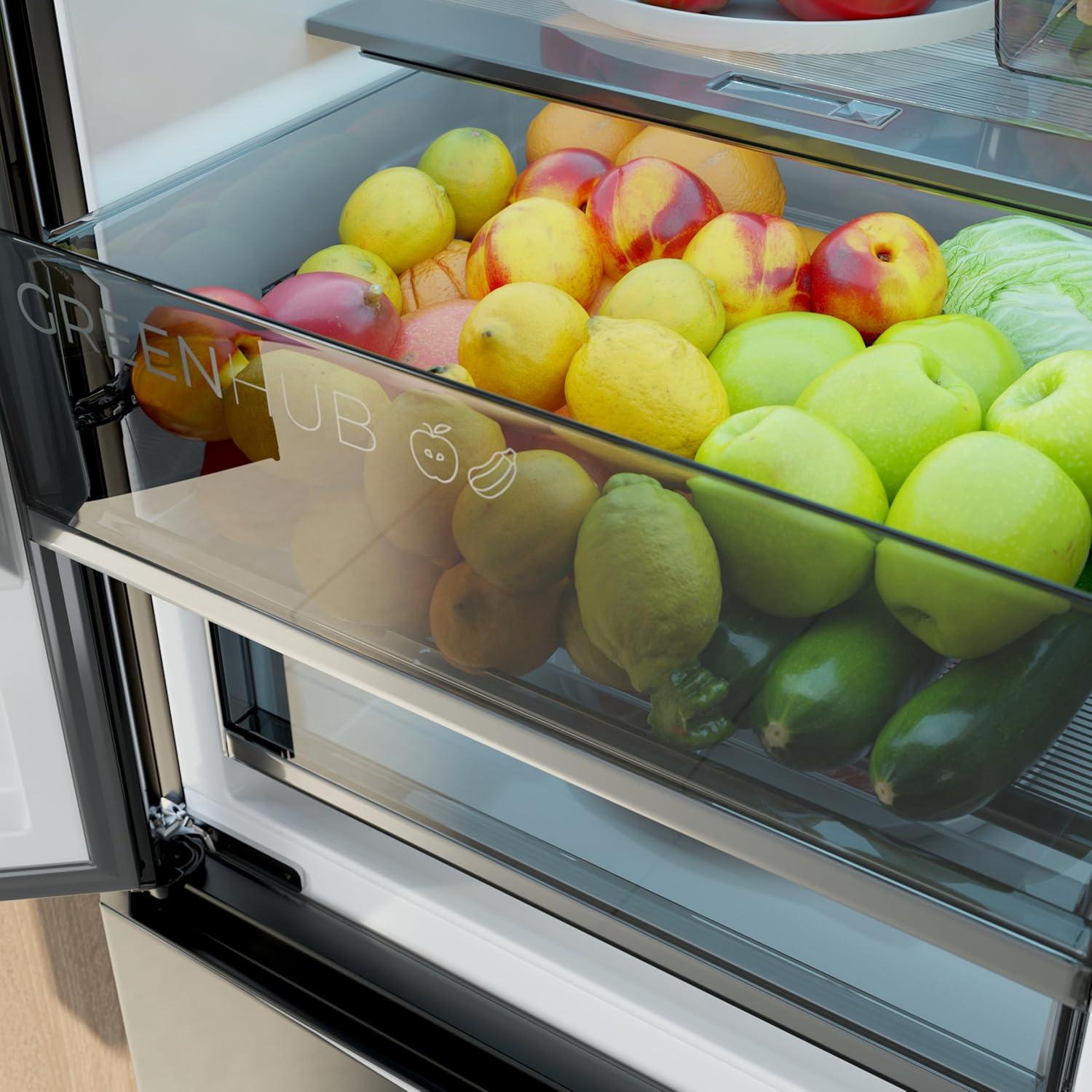 image:imageCecotec Rfrigrateur Combi 409L No Frost Bolero CoolMarket Combi 409 Black Glass C Hauteur 185cm MAX INSIDE avec VIP Tech Compresseur Inverter Plus Basse Consommation Tiroir Temprature VariableNoir Verre