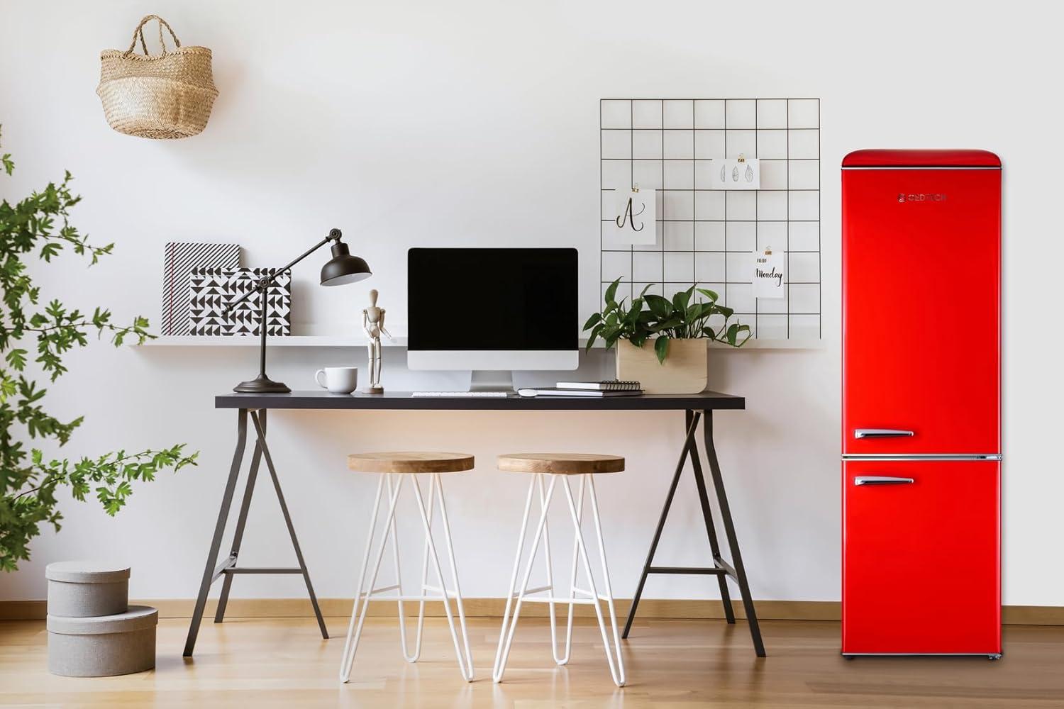 image:imageGEDTECH Refrigerateur combin vintage GCBV310CR Conglateur bas Crme Capacit 310 L Faible consoRouge