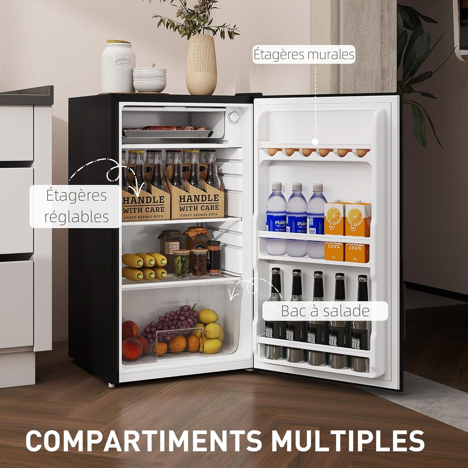 image:imageHOMCOM Rfrigrateur conglateur petit rfrigrateur une porte 91 L tagres modulables compartiment conglateur design souscomptoir noirNoir