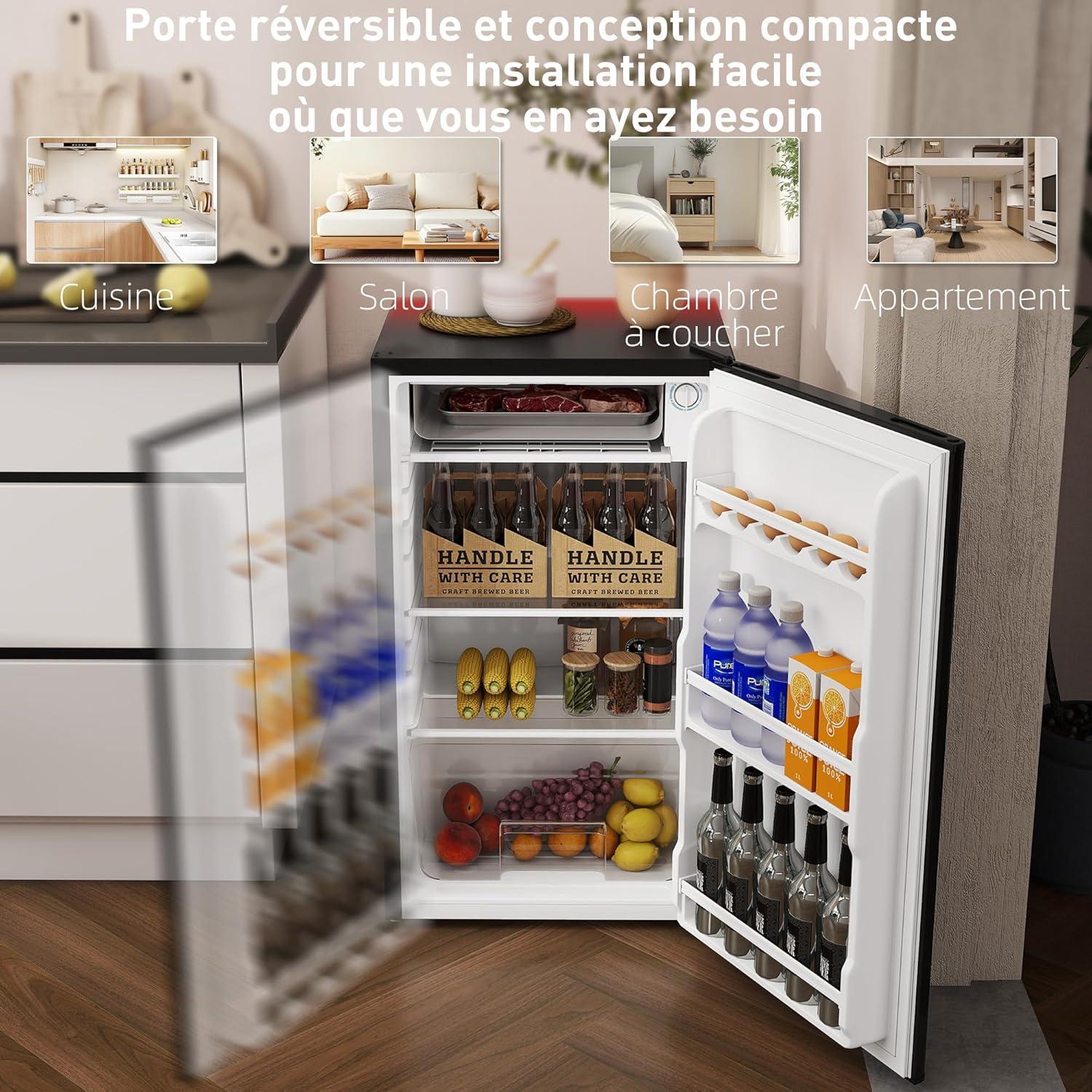 image:imageHOMCOM Rfrigrateur conglateur petit rfrigrateur une porte 91 L tagres modulables compartiment conglateur design souscomptoir noirNoir