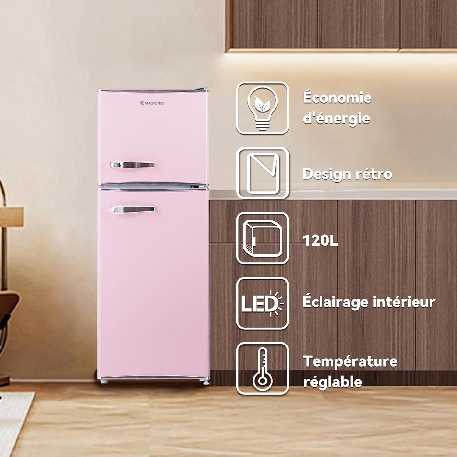 image:imagemagictec Frigo vintageRetro rfrigrateur congelateur 120 L 88 L32 L congelateur Low Frost Combinaison refrigerateur conglateur Design vintage clairage LED Vert matchaRose