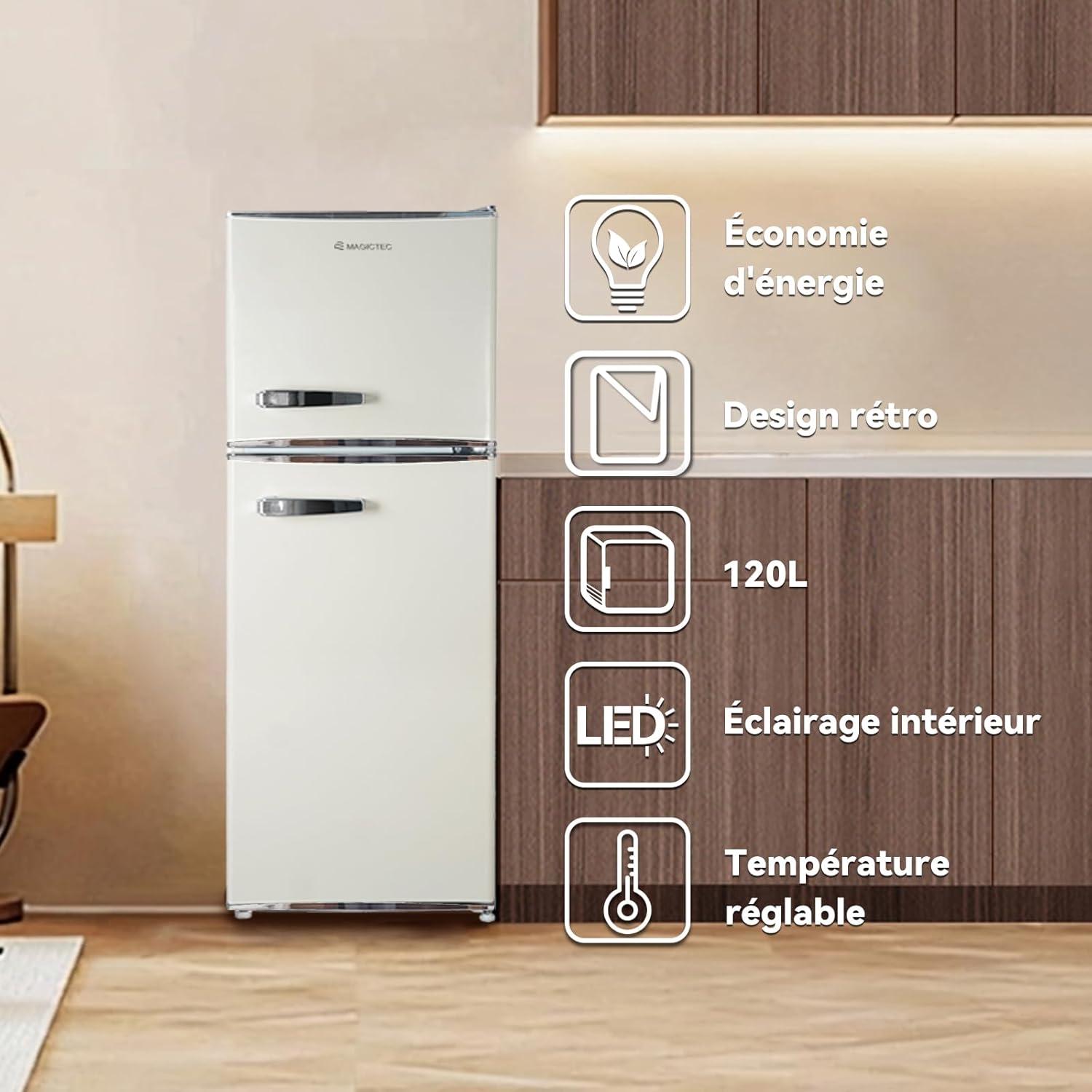 image:imagemagictec Frigo vintageRetro rfrigrateur congelateur 120 L 88 L32 L congelateur Low Frost Combinaison refrigerateur conglateur Design vintage clairage LED Vert matchaBeige