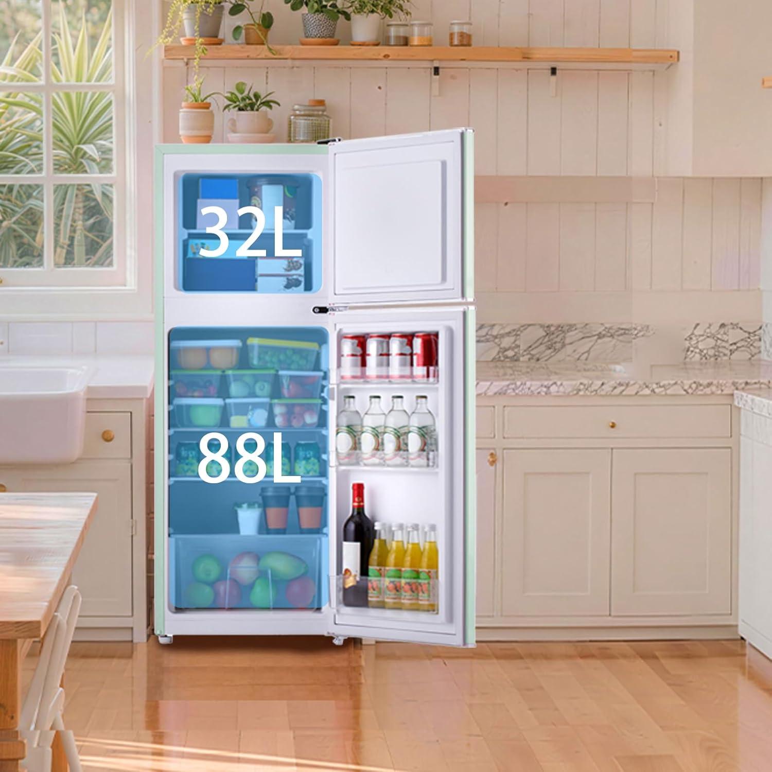 image:imagemagictec Frigo vintageRetro rfrigrateur congelateur 120 L 88 L32 L congelateur Low Frost Combinaison refrigerateur conglateur Design vintage clairage LED Vert matchaVert Matcha