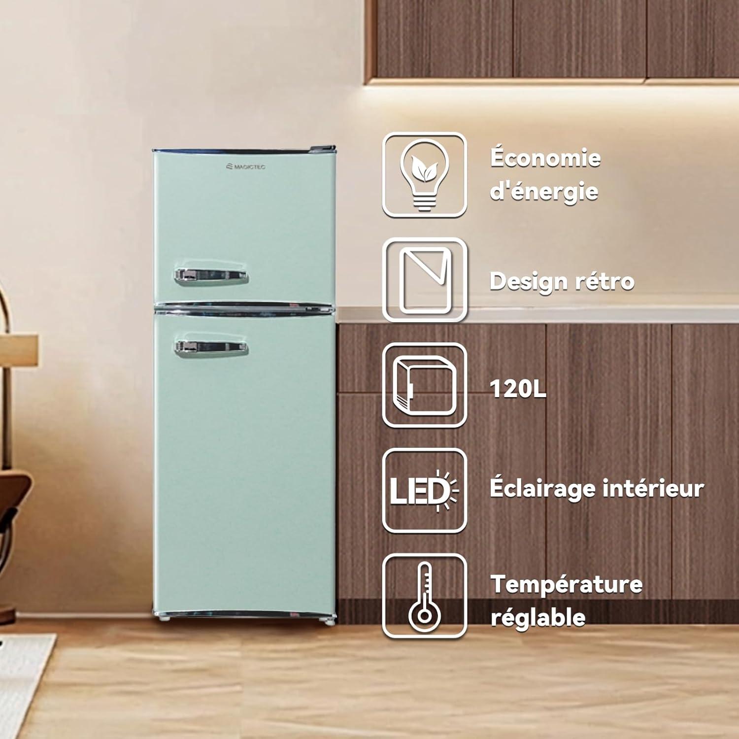 image:imagemagictec Frigo vintageRetro rfrigrateur congelateur 120 L 88 L32 L congelateur Low Frost Combinaison refrigerateur conglateur Design vintage clairage LED Vert matchaVert Matcha