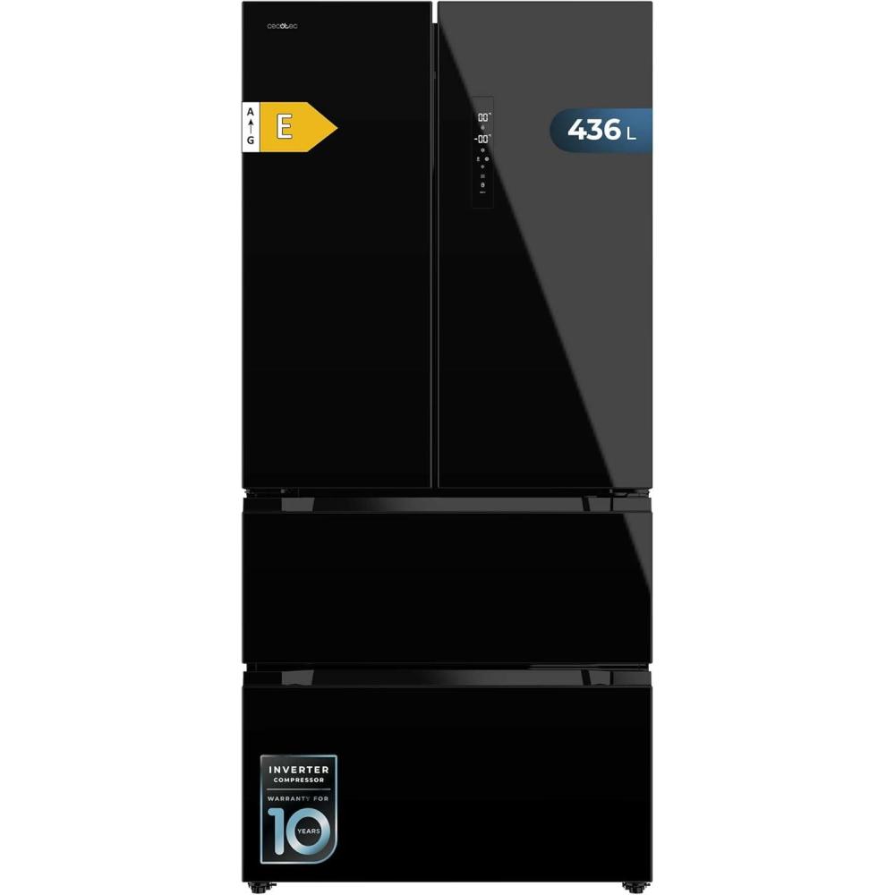 image:imageCecotec Rfrigrateur Double Porte en Inox avec Distributeur dEau de 510 L Bolero CoolMarket FD 510 WD Inox E 183 cm de Hauteur 84 cm de Largeur Moteur Inverter Plus NoFrost TotalBlack Glass
