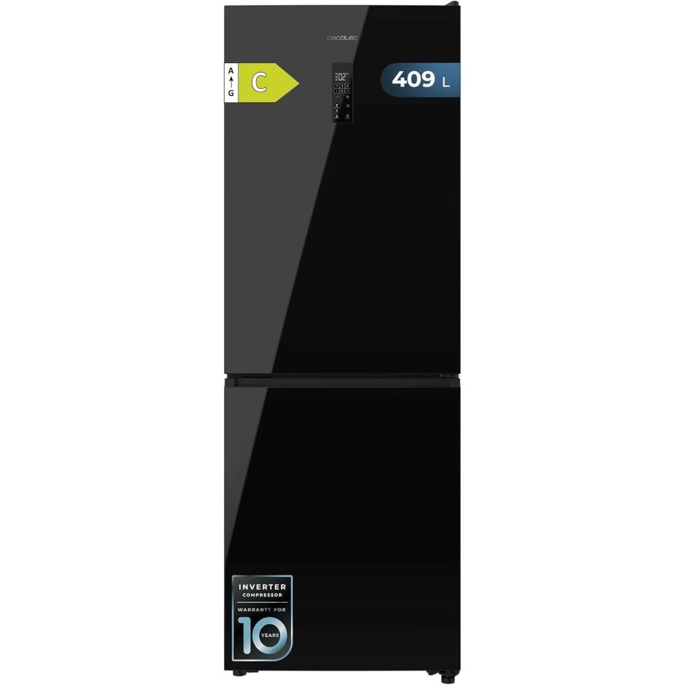 image:imageCecotec Rfrigrateur Combi 409L No Frost Bolero CoolMarket Combi 409 Black Glass C Hauteur 185cm MAX INSIDE avec VIP Tech Compresseur Inverter Plus Basse Consommation Tiroir Temprature VariableNoir Verre