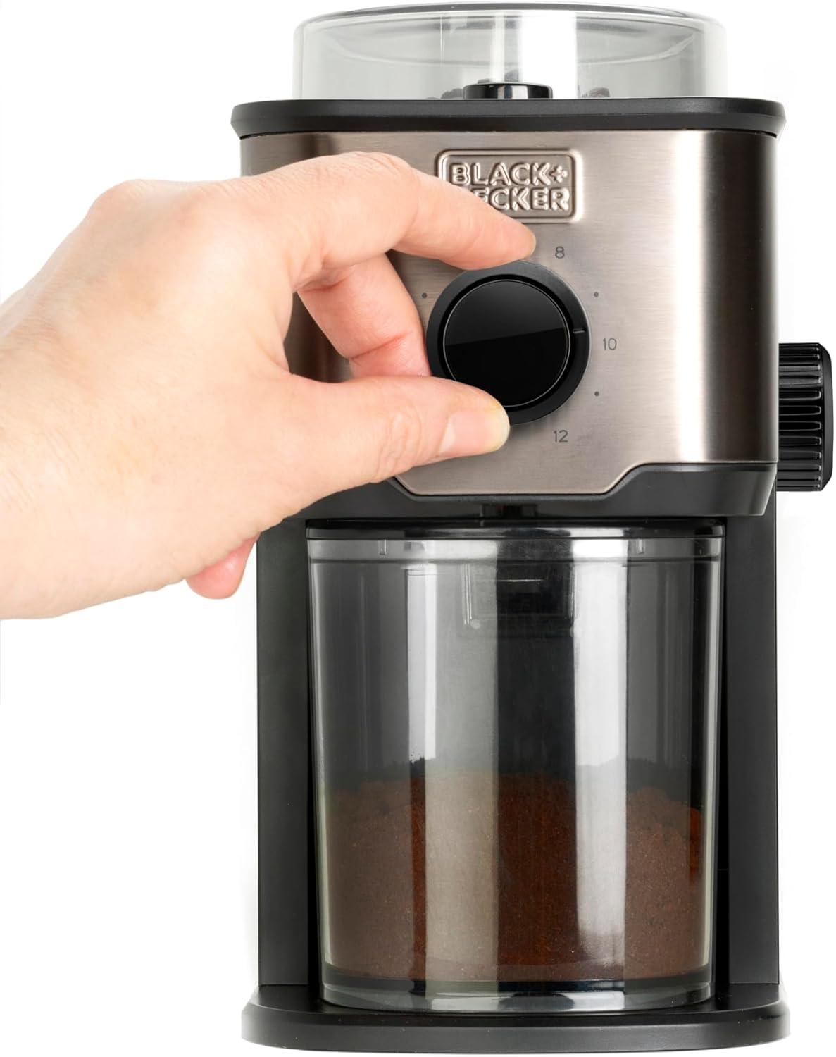 image:imageBLACKDECKER BXCG150E Moulin Caf lectrique 150 W Rservoir Grains 50 g Lames et Rservoir en Acier Inoxydable Broyage Fin Rangement de cble NoirRglable