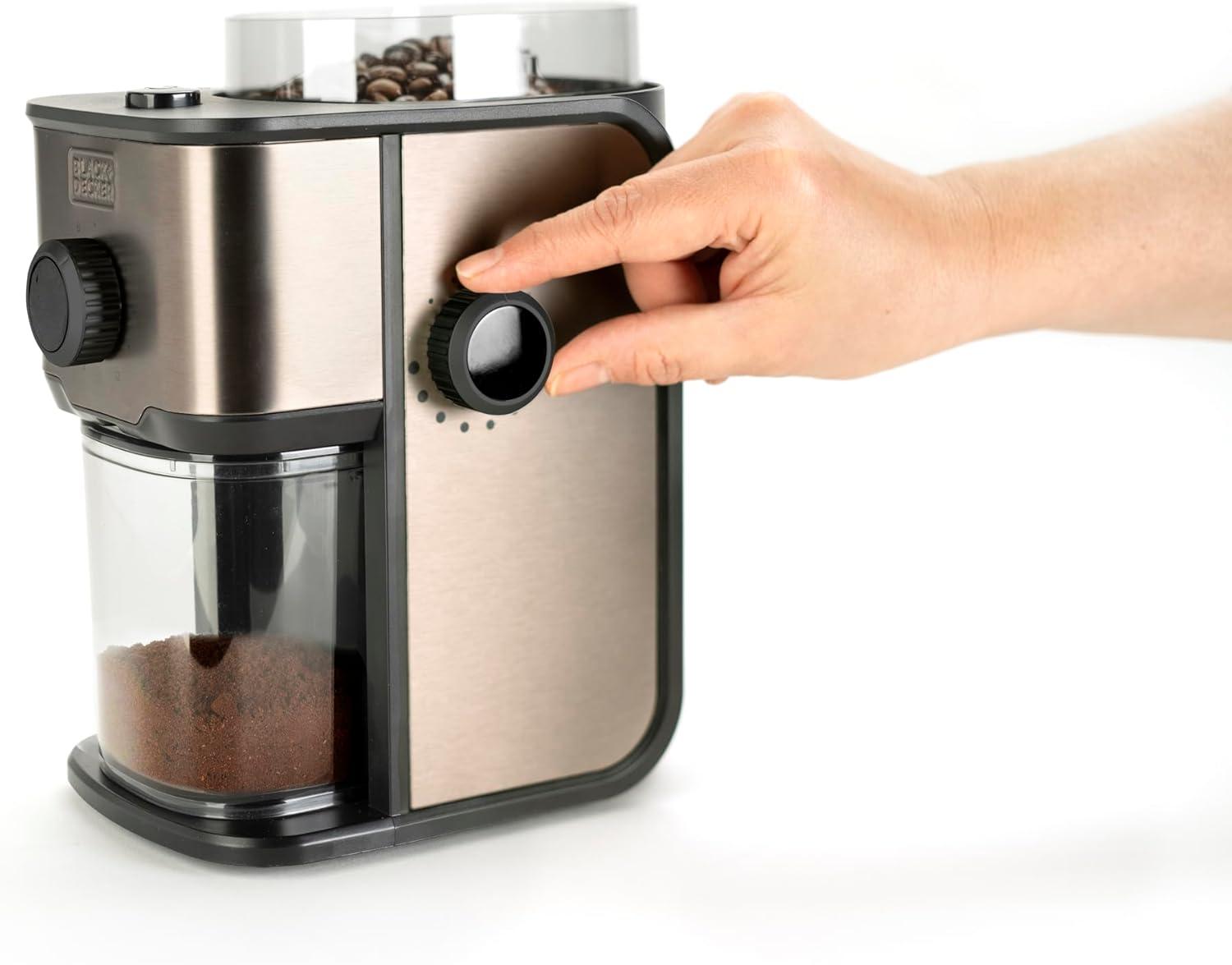 image:imageBLACKDECKER BXCG150E Moulin Caf lectrique 150 W Rservoir Grains 50 g Lames et Rservoir en Acier Inoxydable Broyage Fin Rangement de cble NoirRglable