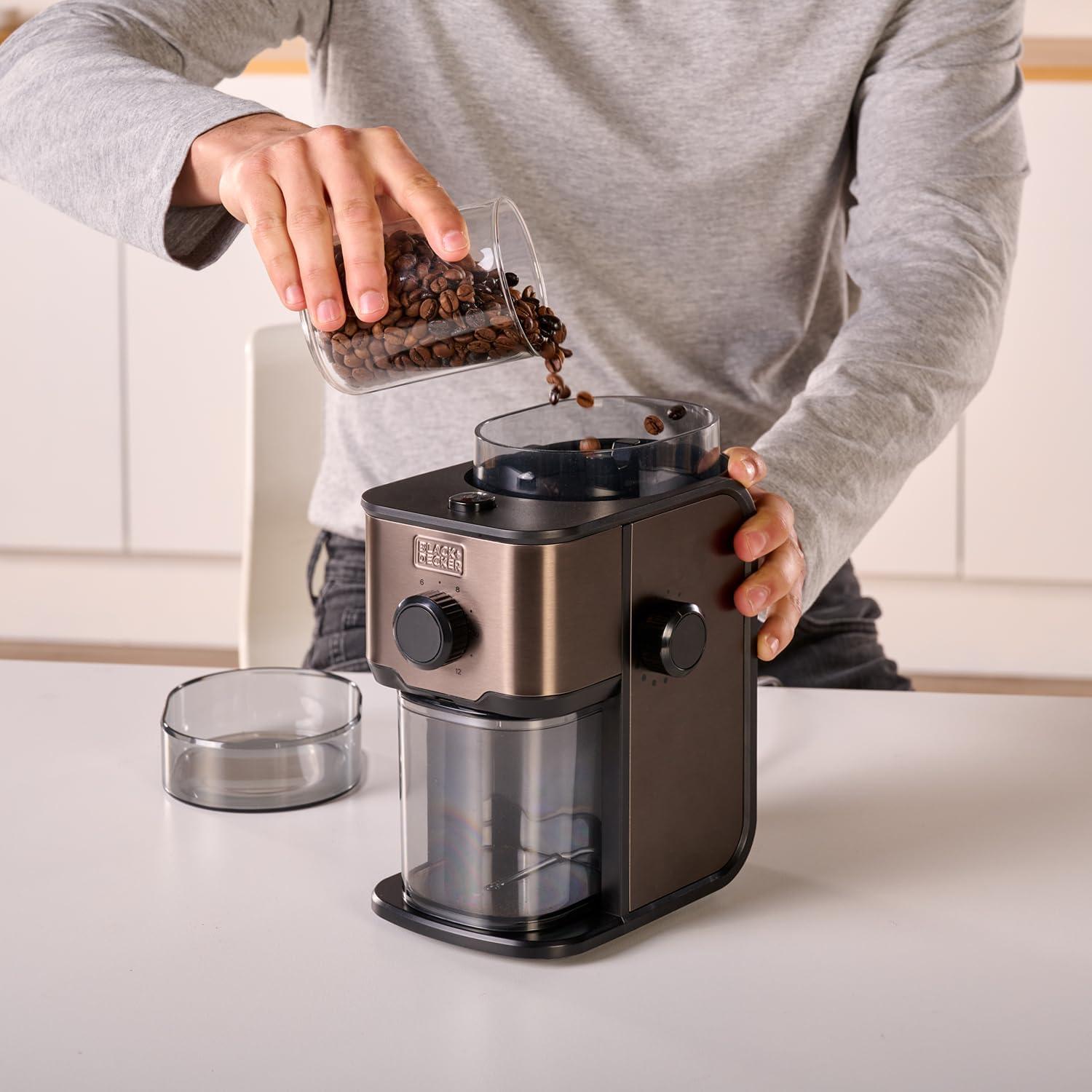 image:imageBLACKDECKER BXCG150E Moulin Caf lectrique 150 W Rservoir Grains 50 g Lames et Rservoir en Acier Inoxydable Broyage Fin Rangement de cble NoirRglable