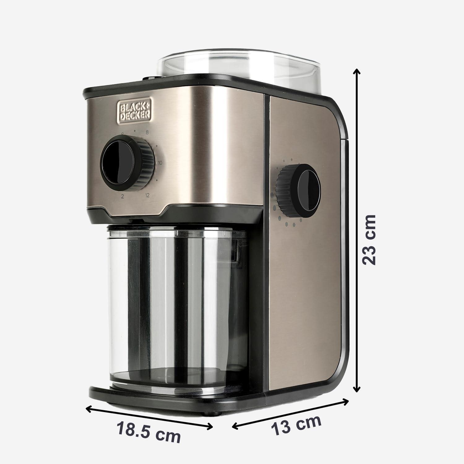 image:imageBLACKDECKER BXCG150E Moulin Caf lectrique 150 W Rservoir Grains 50 g Lames et Rservoir en Acier Inoxydable Broyage Fin Rangement de cble NoirRglable