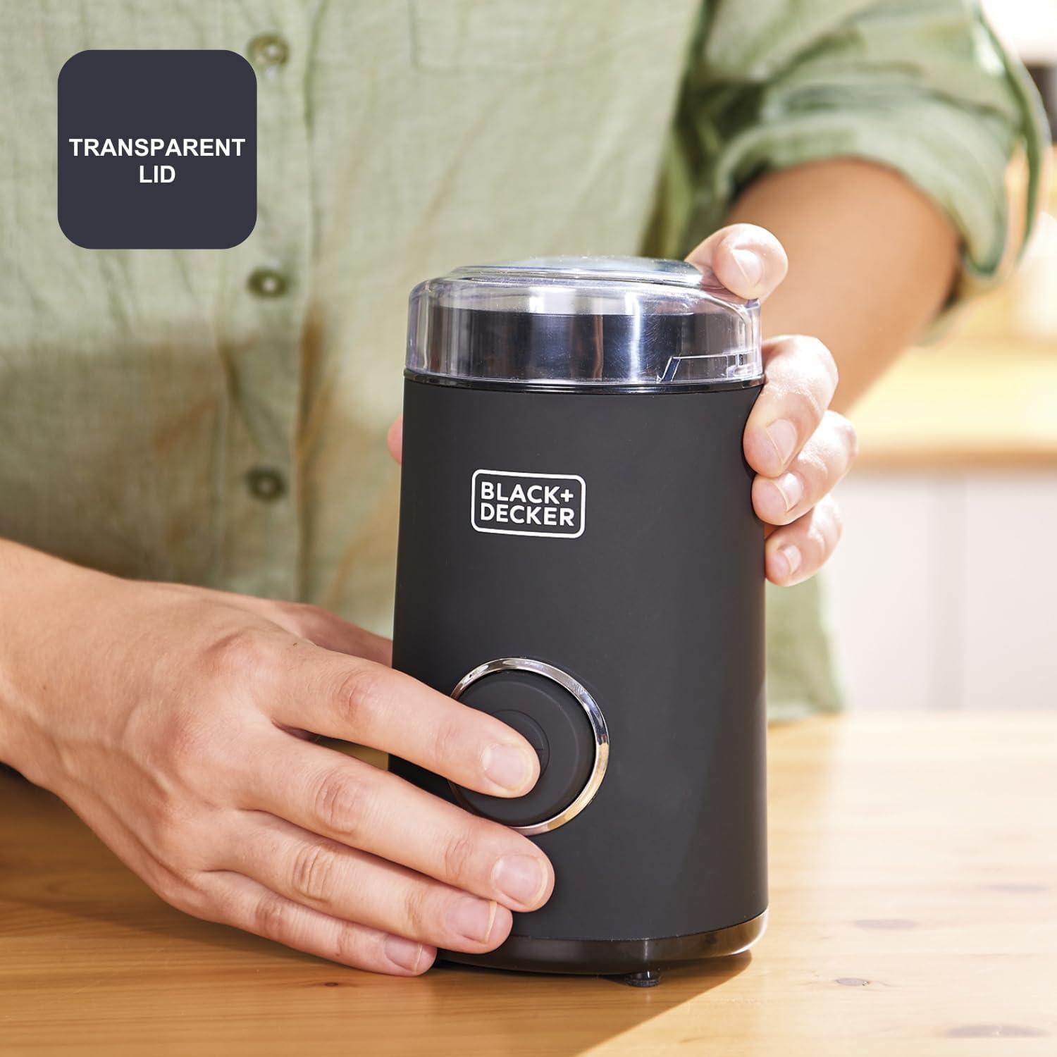 image:imageBLACKDECKER BXCG150E Moulin Caf lectrique 150 W Rservoir Grains 50 g Lames et Rservoir en Acier Inoxydable Broyage Fin Rangement de cble NoirSimple Inox