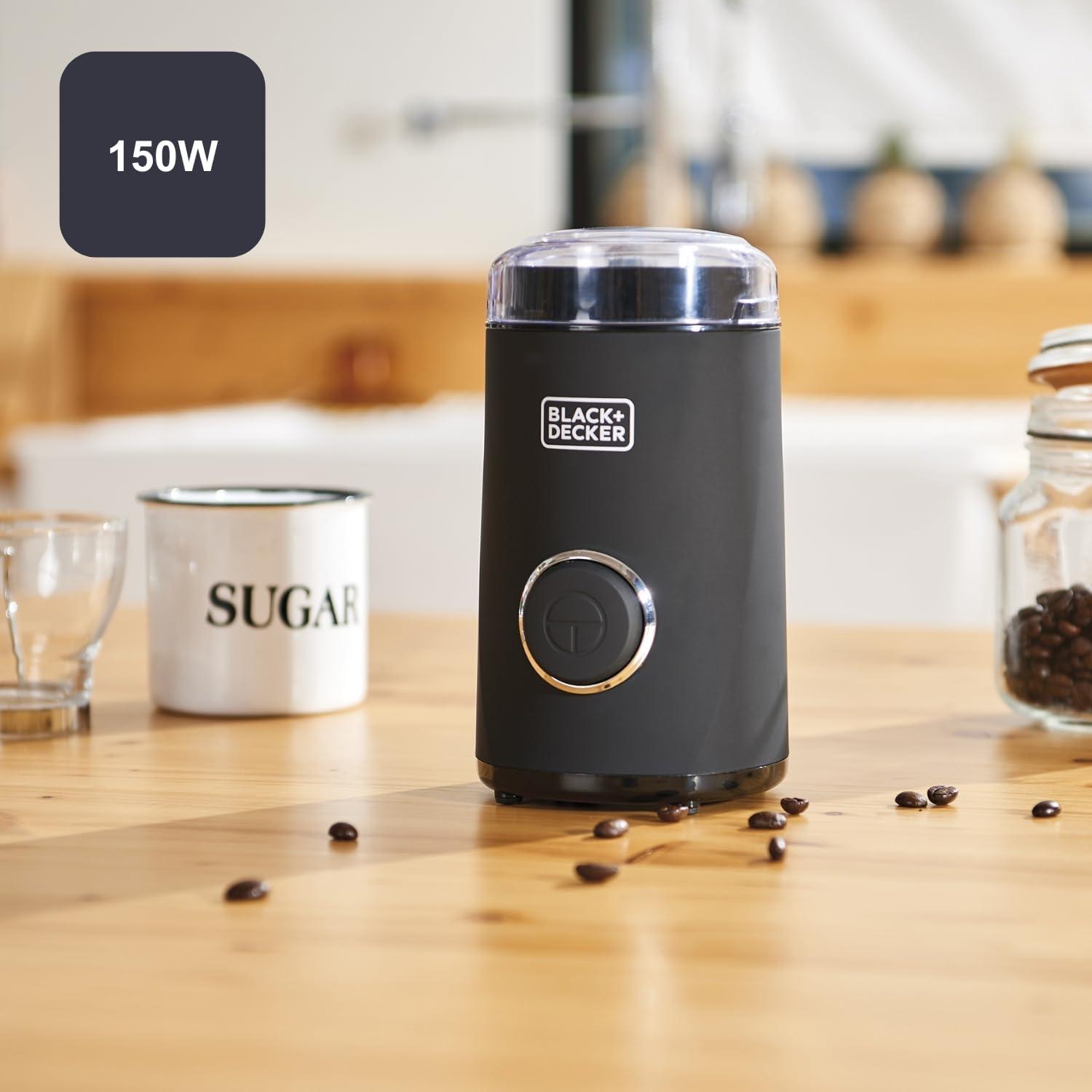 image:imageBLACKDECKER BXCG150E Moulin Caf lectrique 150 W Rservoir Grains 50 g Lames et Rservoir en Acier Inoxydable Broyage Fin Rangement de cble NoirSimple Inox