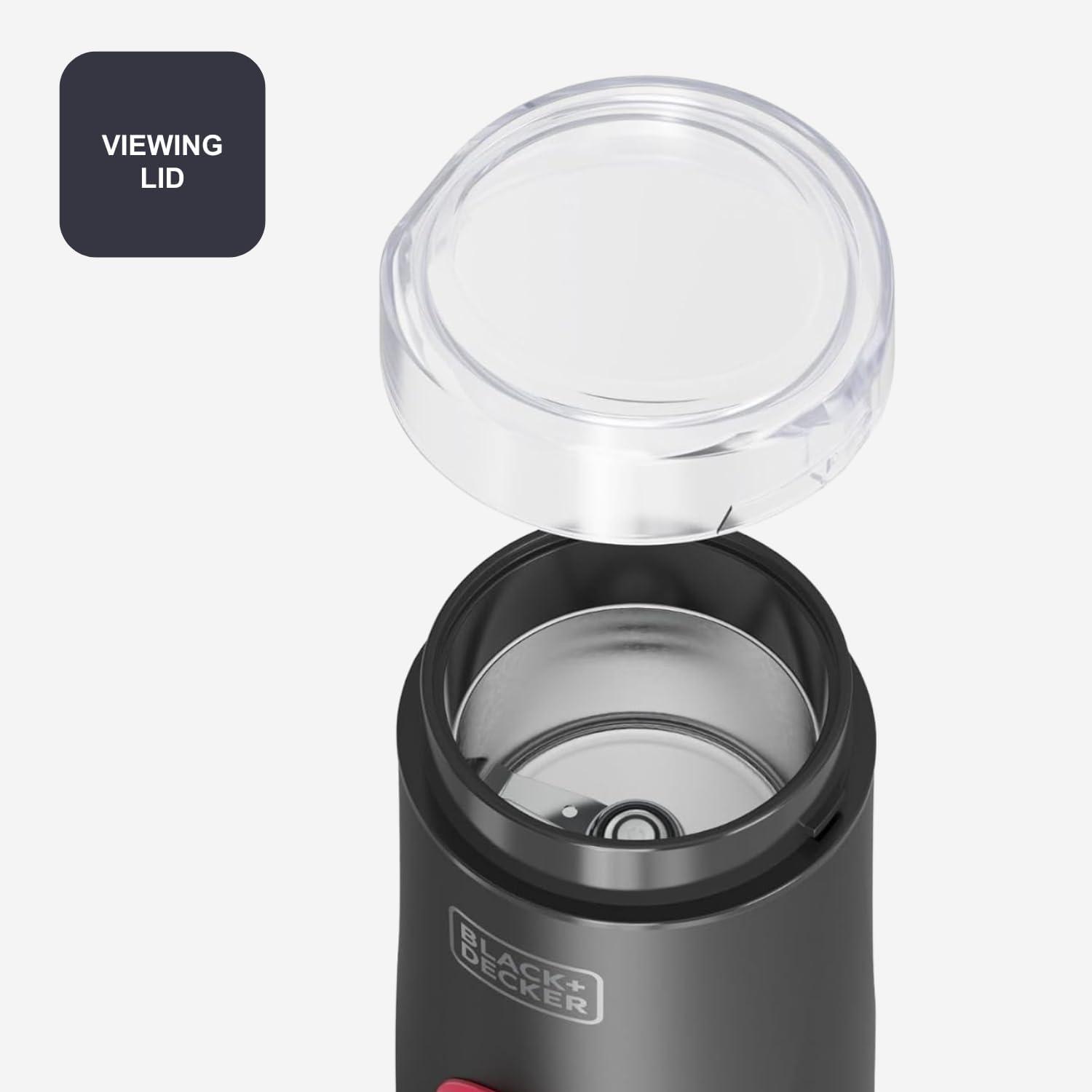 image:imageBLACKDECKER BXCG150E Moulin Caf lectrique 150 W Rservoir Grains 50 g Lames et Rservoir en Acier Inoxydable Broyage Fin Rangement de cble NoirSimple Rouge