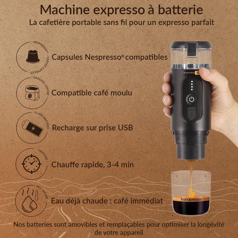 image:imageHandpresso cafetire portable EPresso 21710 mini cafetiere electrique batterie haute performance amoviblerechargeable USB Cafetiere portable de voyage pour capsules expresso ou caf moulu