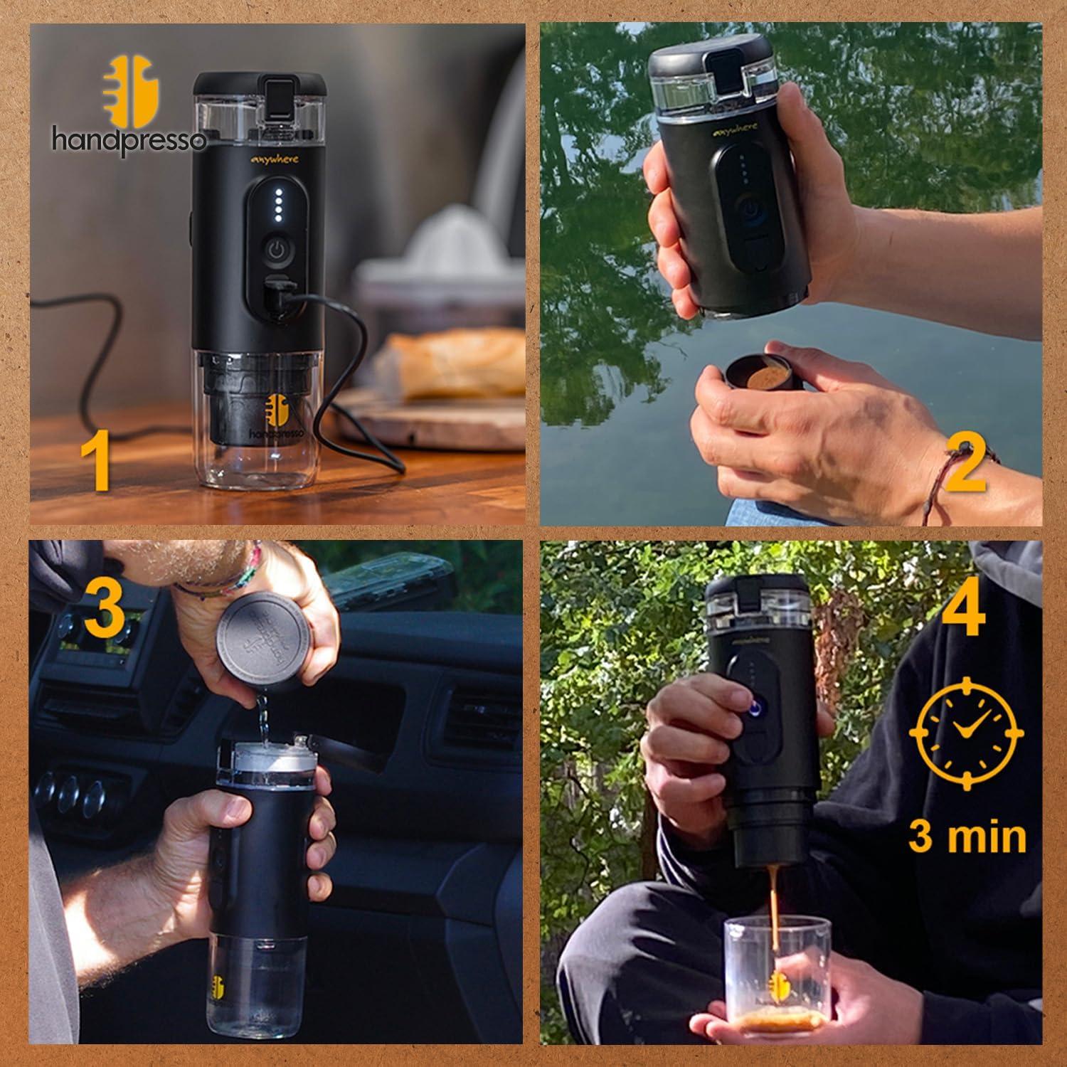 image:imageHandpresso cafetire portable EPresso 21710 mini cafetiere electrique batterie haute performance amoviblerechargeable USB Cafetiere portable de voyage pour capsules expresso ou caf moulu