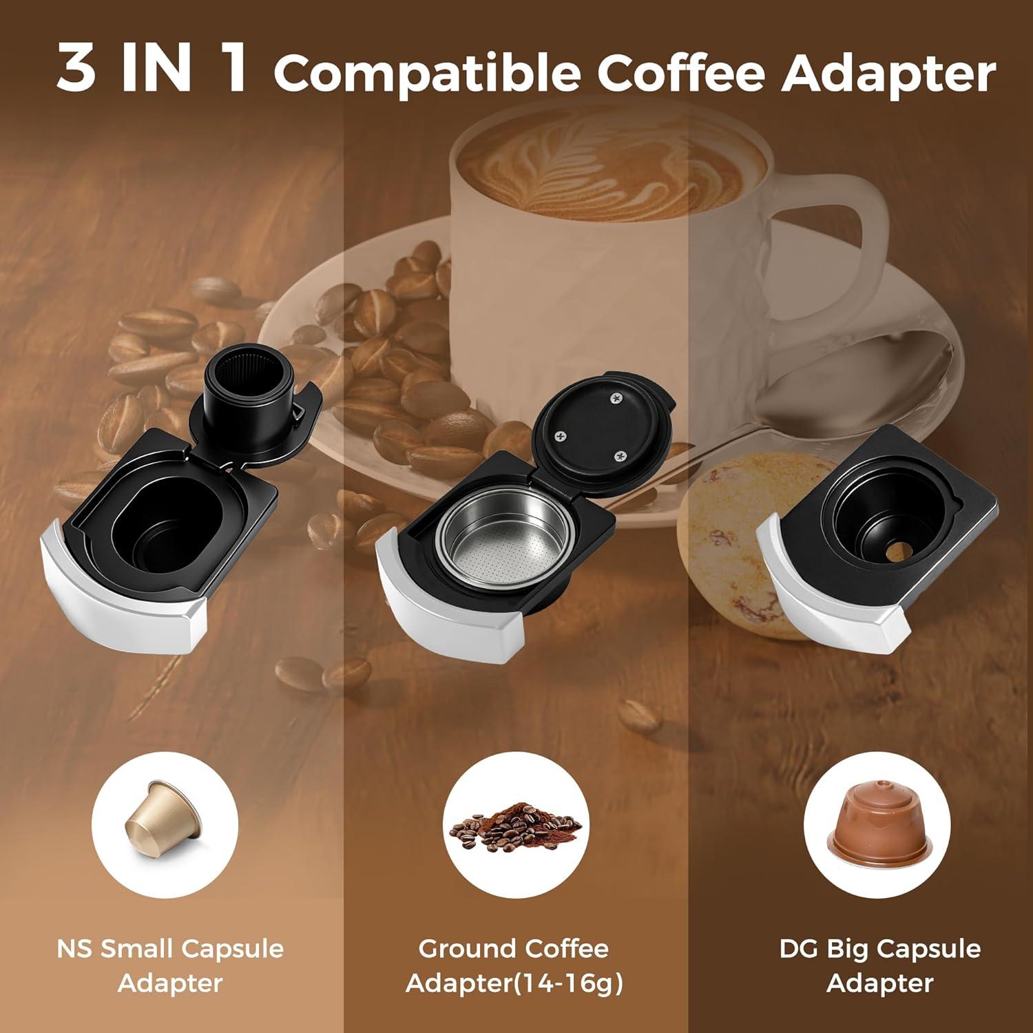 image:imageMachine Caf Expresso 3 en 1 20 Bars Cafetire MultiCapsules Compatible avec NES OriginalDGCaf Moulu 7 Niveaux de Volume et Temprature Rglable pour Maison et Bureau NoirBlanche