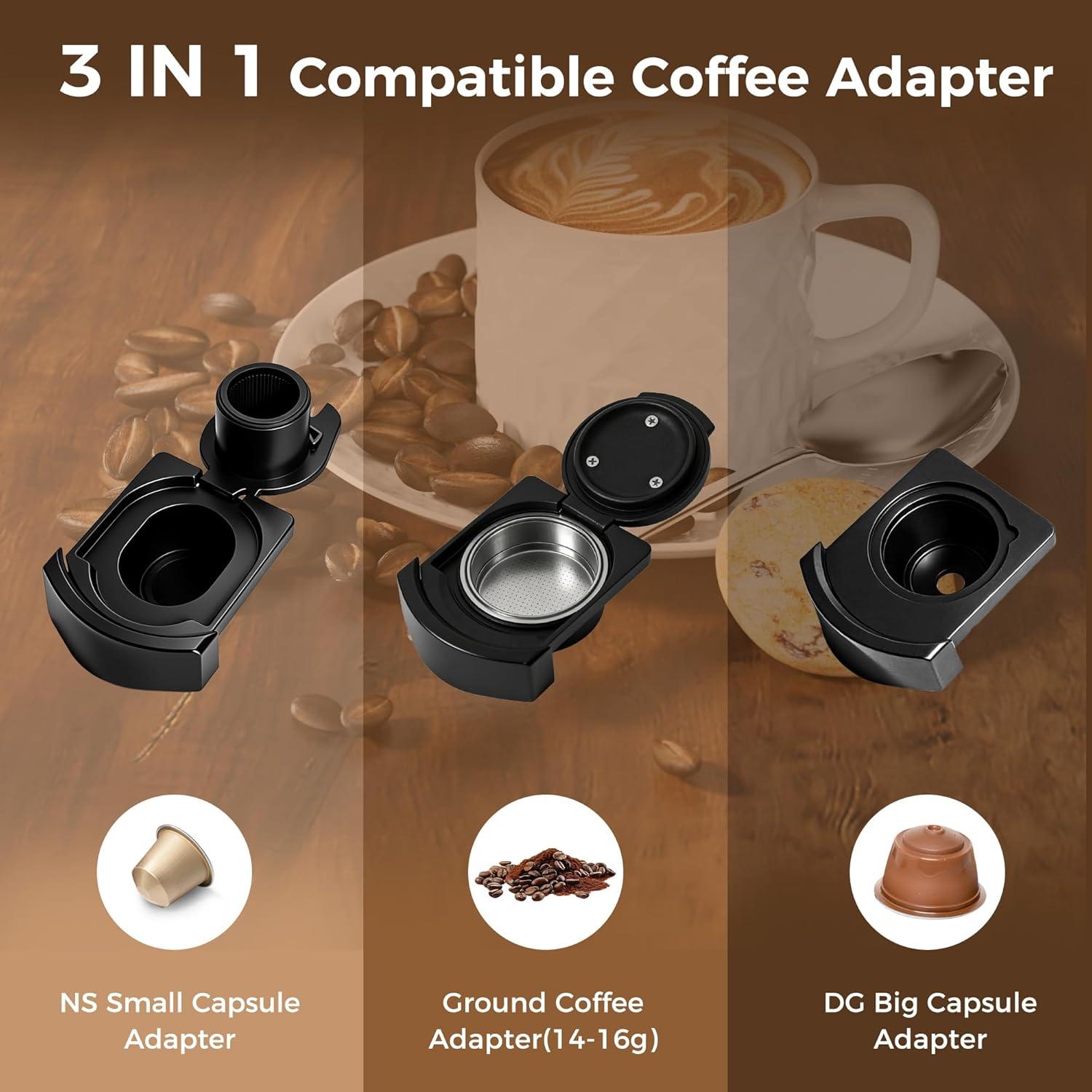 image:imageMachine Caf Expresso 3 en 1 20 Bars Cafetire MultiCapsules Compatible avec NES OriginalDGCaf Moulu 7 Niveaux de Volume et Temprature Rglable pour Maison et Bureau NoirNoir