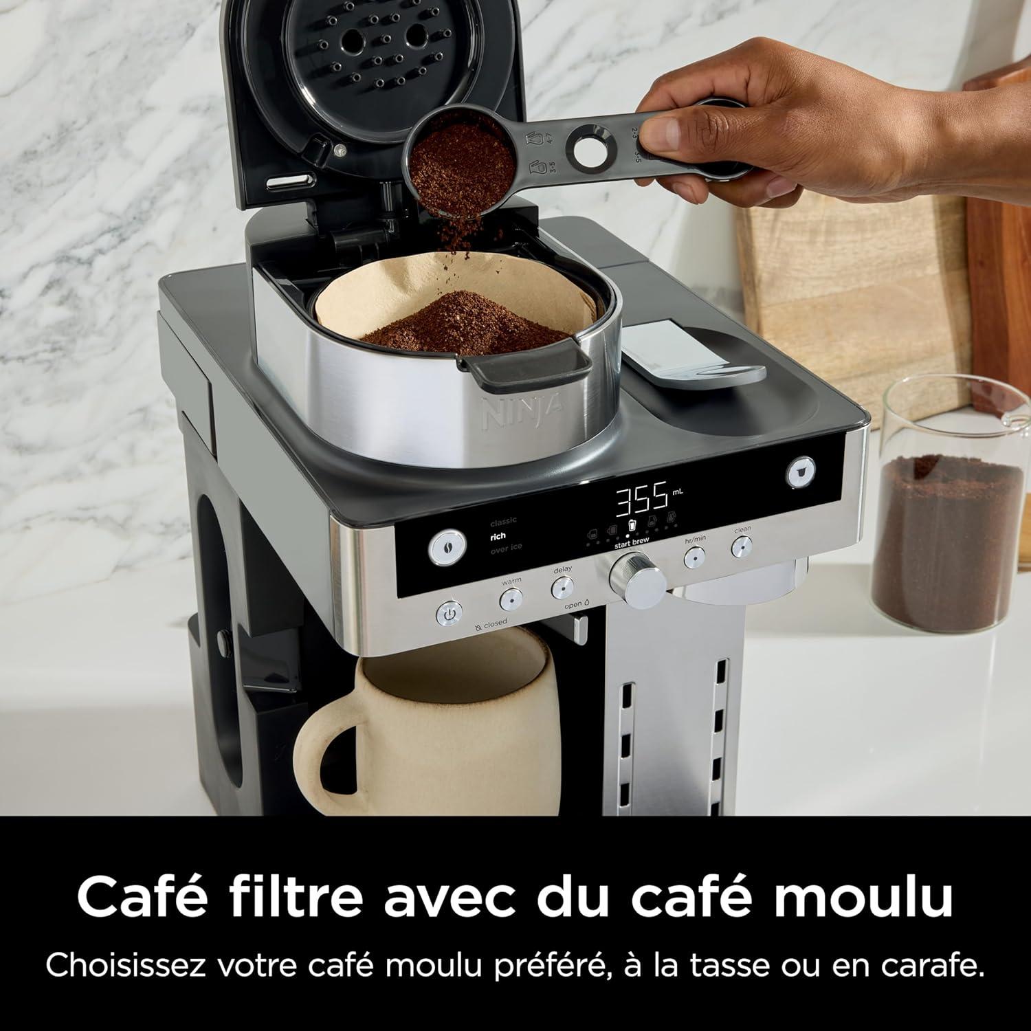 image:imageNinja Prestige Machine caf filtre et capsules 2en1 Ninja Prestige avec buse lait intgre pour raliser lattes cafs glacs et flat whites Noir CFN802EU