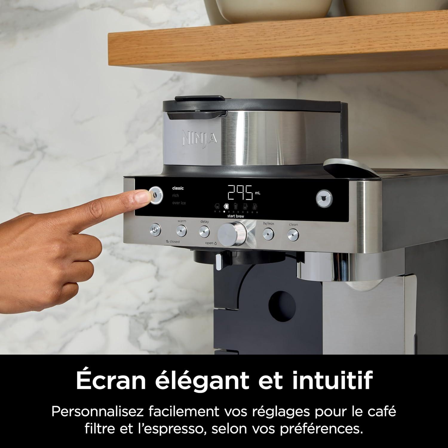 image:imageNinja Prestige Machine caf filtre et capsules 2en1 Ninja Prestige avec buse lait intgre pour raliser lattes cafs glacs et flat whites Noir CFN802EU