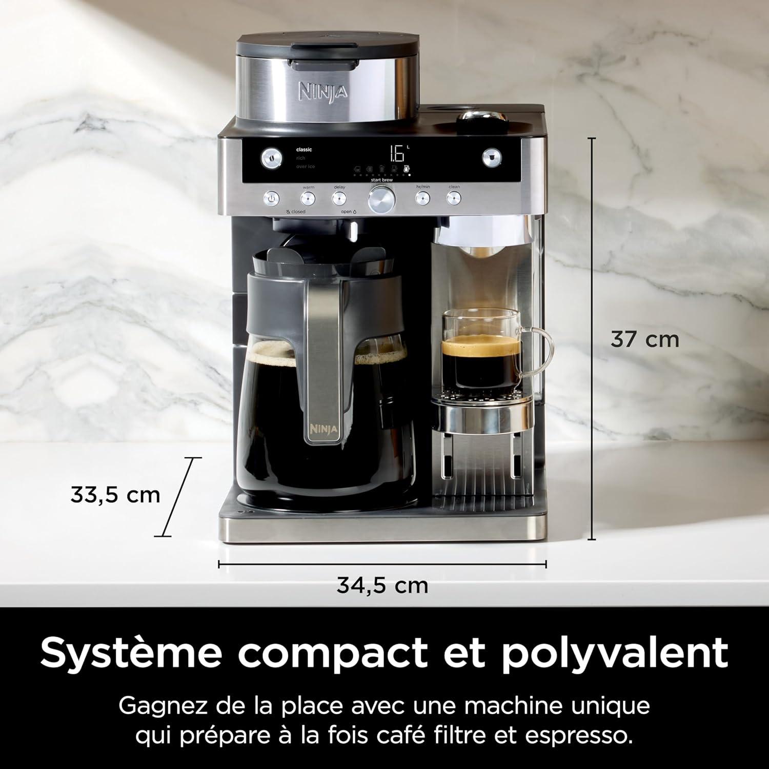 image:imageNinja Prestige Machine caf filtre et capsules 2en1 Ninja Prestige avec buse lait intgre pour raliser lattes cafs glacs et flat whites Noir CFN802EU
