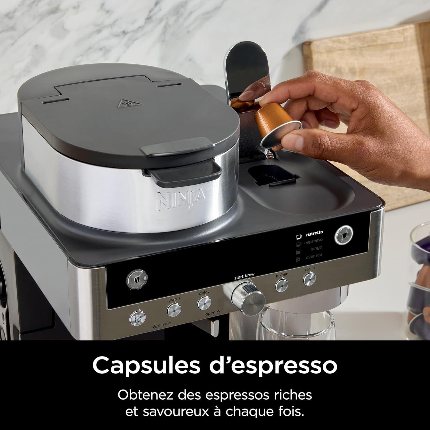 image:imageNinja Prestige Machine caf filtre et capsules 2en1 Ninja Prestige avec buse lait intgre pour raliser lattes cafs glacs et flat whites Noir CFN802EU