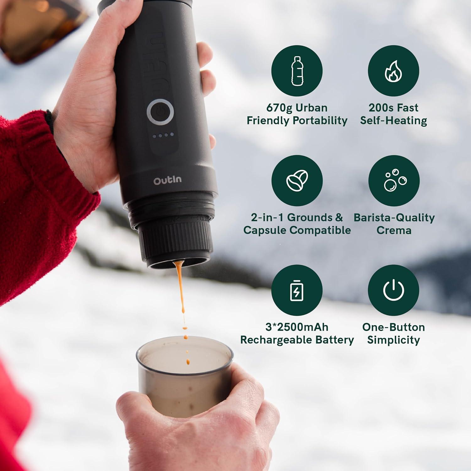 image:imageOutIn Nano Machine caf expresso lectrique portable Autochauffante avec Charge USBC Compatible Caf Moulu amp Capsules NS Idale pour Camping Voyage Randonne VROutin Teal