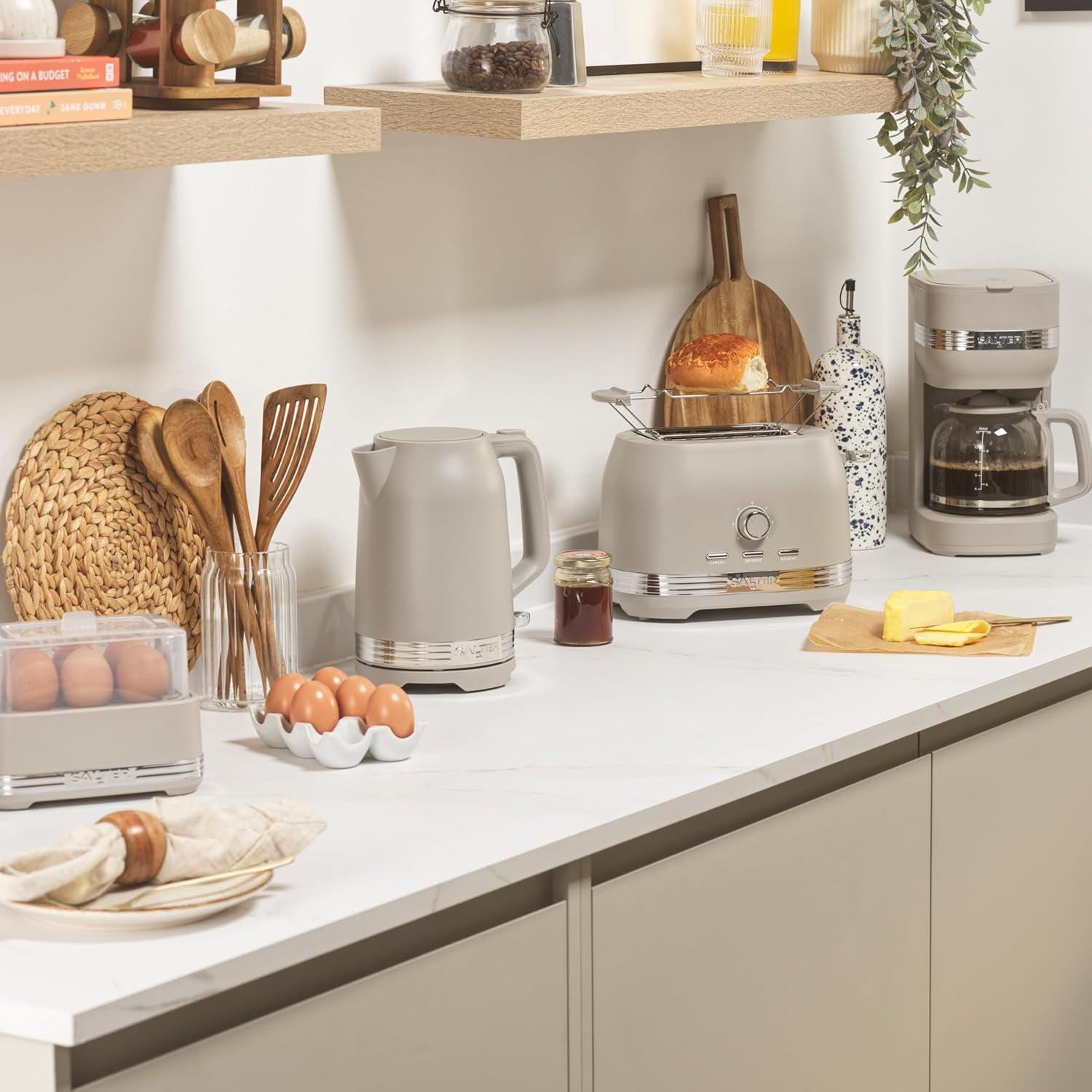 image:imageSalter Rise Machine caf filtre Cafetire filtre instantane carafe en verre 15L indicateur de niveau deau cuillre doseuse espresso arrt automatique 900W taupeBouilloire