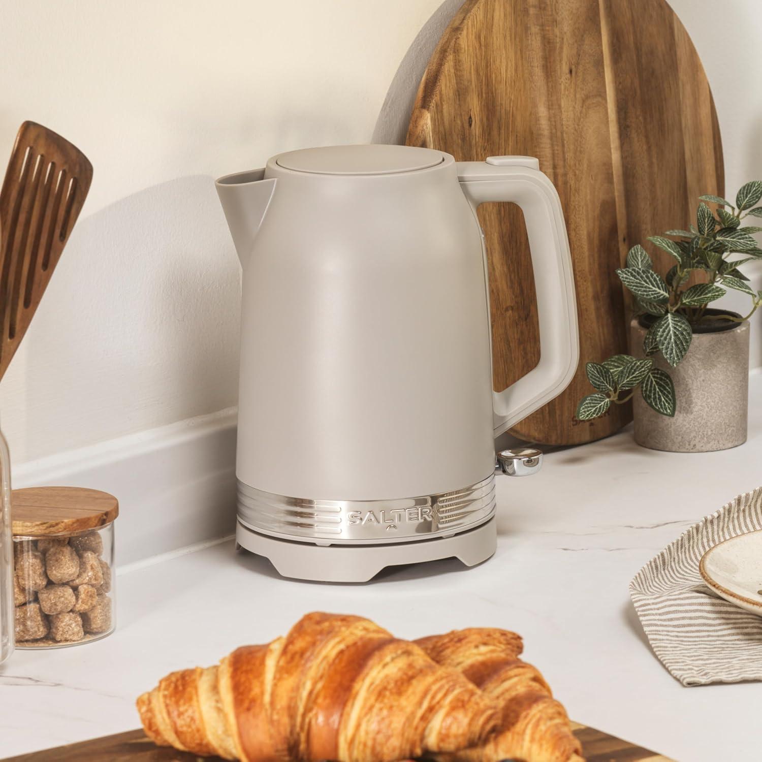 image:imageSalter Rise Machine caf filtre Cafetire filtre instantane carafe en verre 15L indicateur de niveau deau cuillre doseuse espresso arrt automatique 900W taupeBouilloire