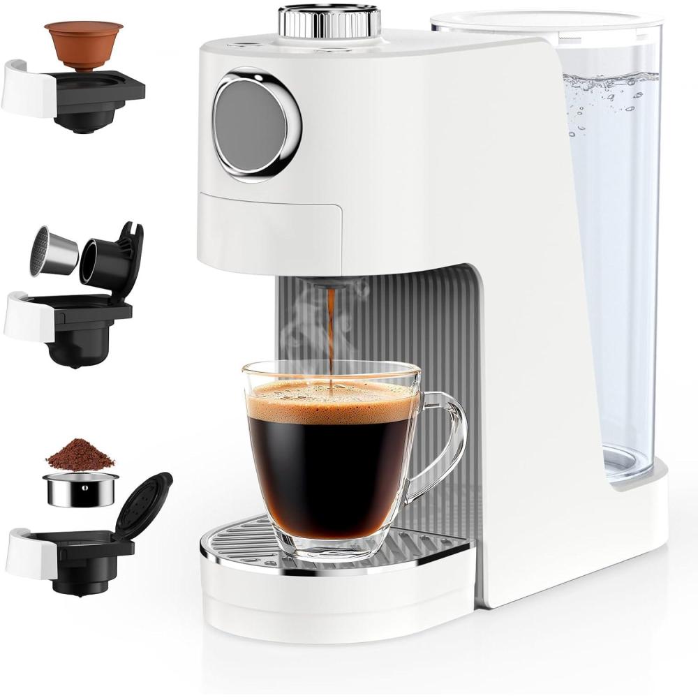 image:imageMachine Caf Expresso 3 en 1 20 Bars Cafetire MultiCapsules Compatible avec NES OriginalDGCaf Moulu 7 Niveaux de Volume et Temprature Rglable pour Maison et Bureau NoirBlanche