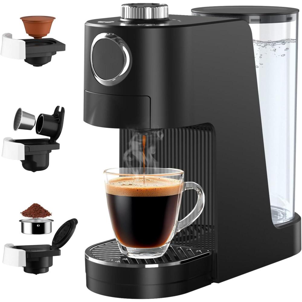 image:imageMachine Caf Expresso 3 en 1 20 Bars Cafetire MultiCapsules Compatible avec NES OriginalDGCaf Moulu 7 Niveaux de Volume et Temprature Rglable pour Maison et Bureau NoirNoir