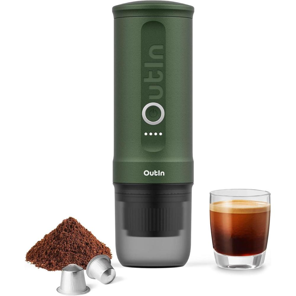 image:imageOutIn Nano Machine caf expresso lectrique portable Autochauffante avec Charge USBC Compatible Caf Moulu amp Capsules NS Idale pour Camping Voyage Randonne VRVert