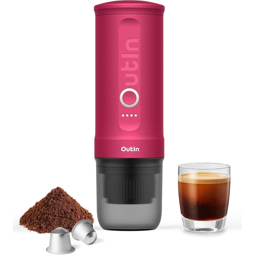 image:imageOutIn Nano Machine caf expresso lectrique portable Autochauffante avec Charge USBC Compatible Caf Moulu amp Capsules NS Idale pour Camping Voyage Randonne VRFuchsia Pink