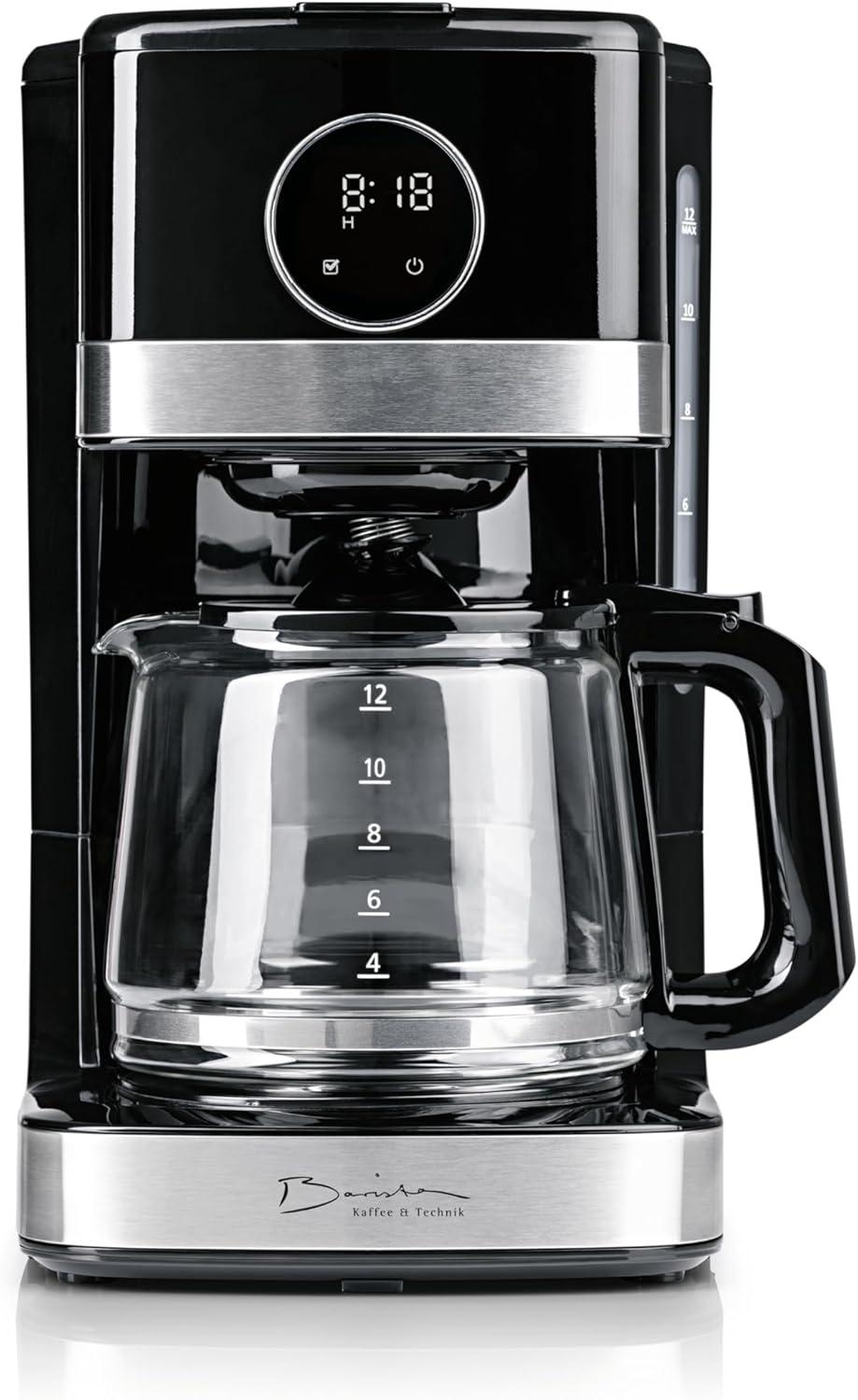 image:imageBarista Machine caf avec cran tactile Cafetire filtre 900W avec verseuse en verre 15L Pour caf moulu jusqu 12 tasses Programmable maintien au chaud arrt automatique