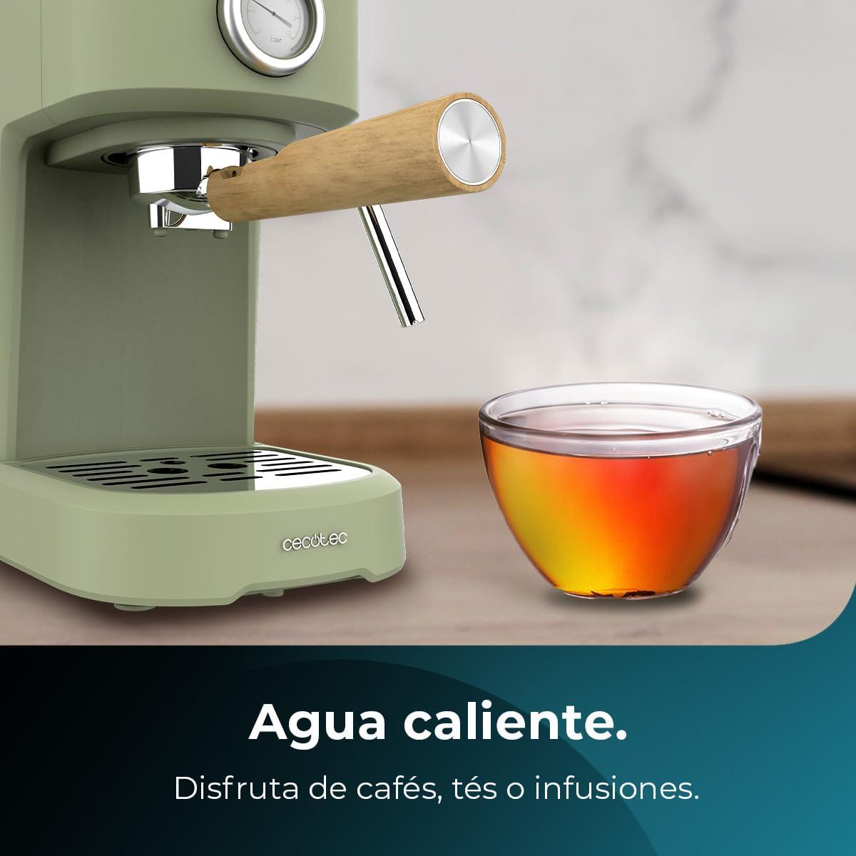 image:imageCecotec Cafetire espresso compacte Power Espresso 20 Retro Green 1100 W 20 Bars Systme Thermoblock Buse orientable Portefiltre avec double sortie et 2 filtres 125 litreVert