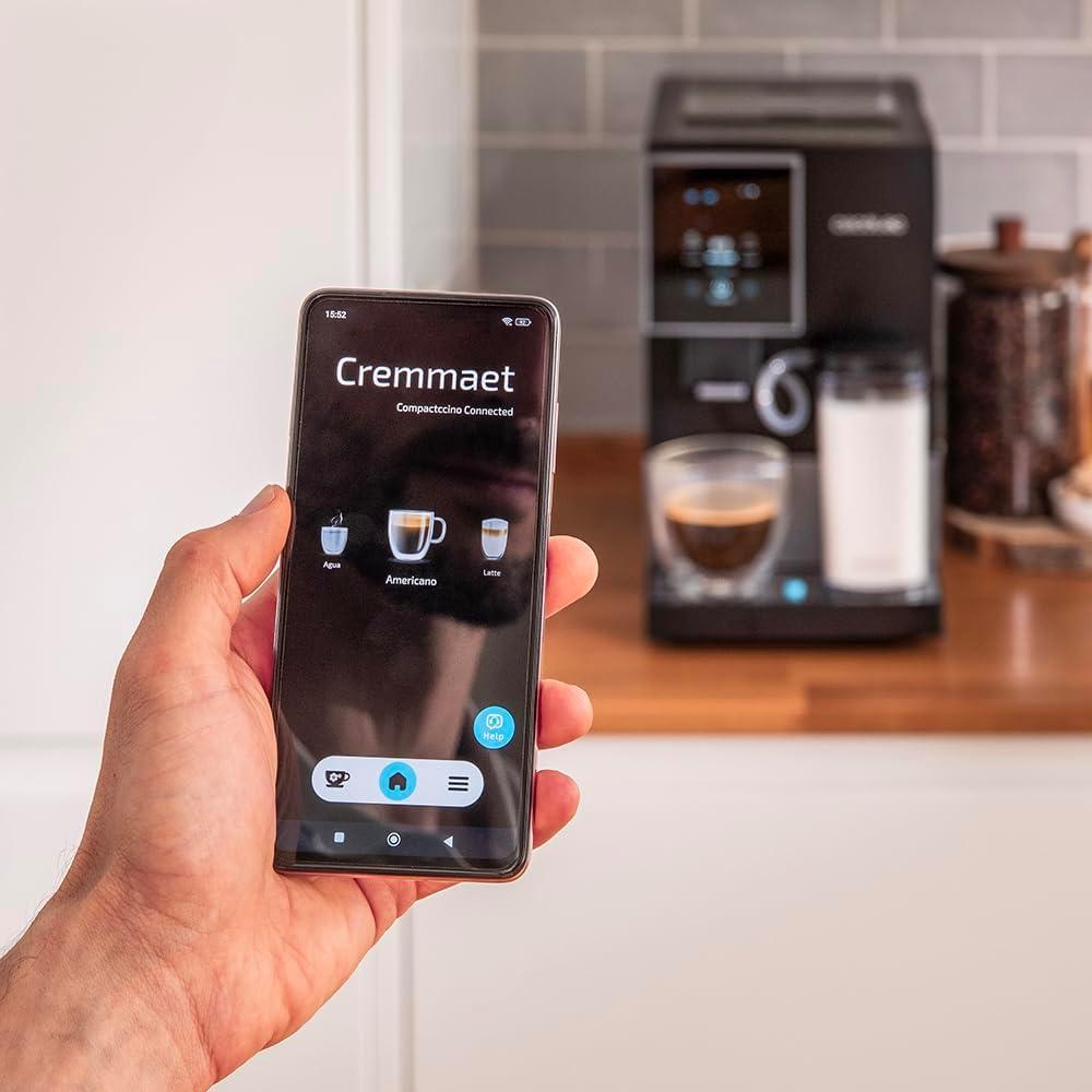 image:imageCecotec Machine a Cafe Grain Cremmaet Compactccino Black 19 barres Thermoblock Grains de caf frachement moulus avec PlugampPlay Rservoir de caf de 150gr avec moulin 11 L deau 400ml de laitNoir Argent Wifi