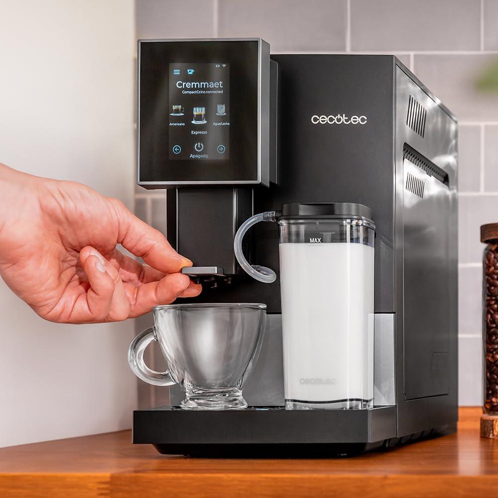image:imageCecotec Machine a Cafe Grain Cremmaet Compactccino Black 19 barres Thermoblock Grains de caf frachement moulus avec PlugampPlay Rservoir de caf de 150gr avec moulin 11 L deau 400ml de laitNoir Argent Wifi