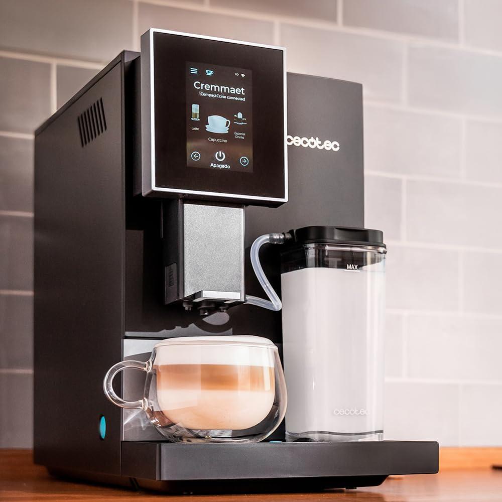 image:imageCecotec Machine a Cafe Grain Cremmaet Compactccino Black 19 barres Thermoblock Grains de caf frachement moulus avec PlugampPlay Rservoir de caf de 150gr avec moulin 11 L deau 400ml de laitNoir Argent Wifi
