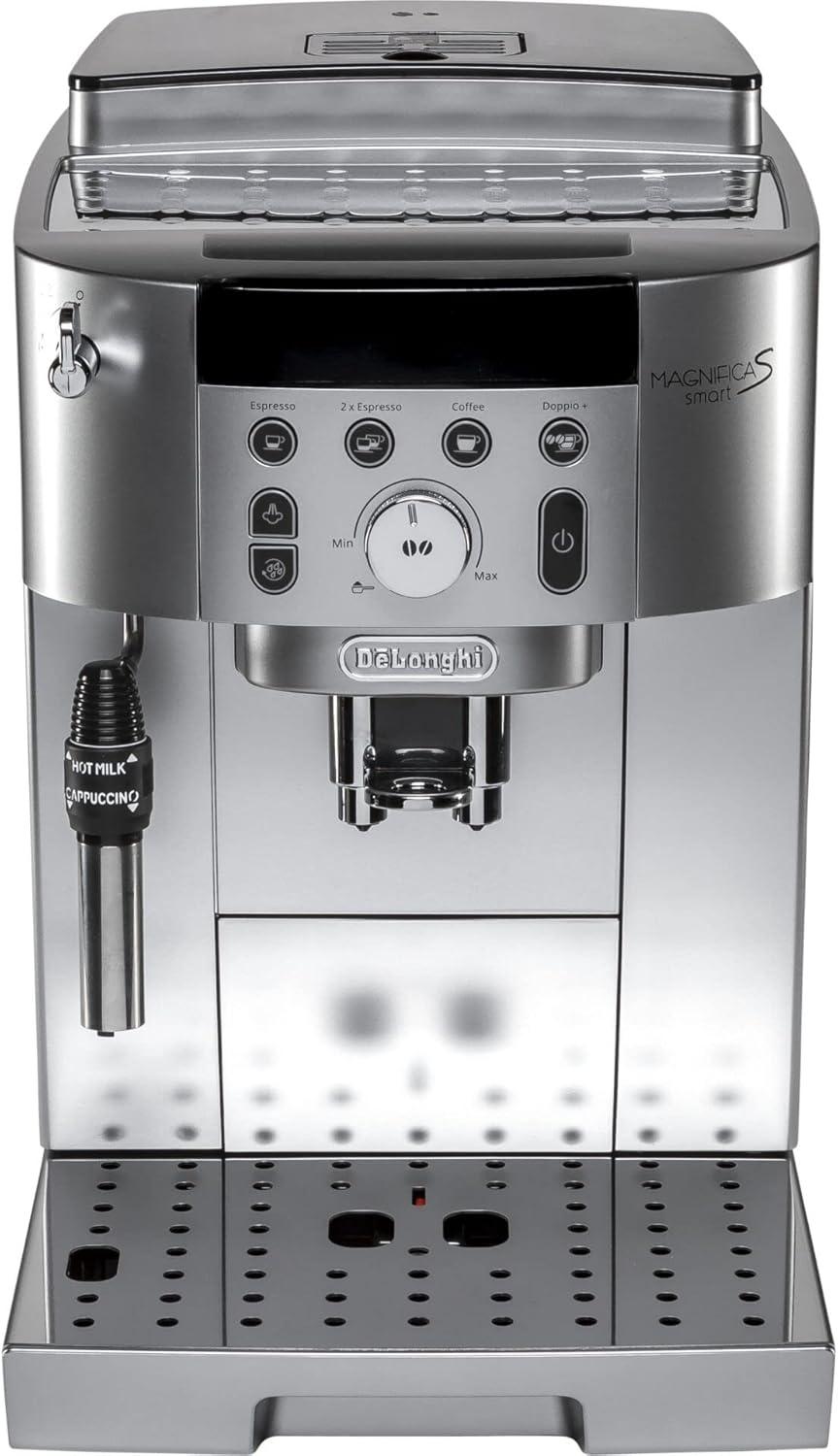 image:imageDeLonghi Magnifica S Smart ECAM25031SB Machine Caf Automatique avec Mousseur Lait Taille Compacte Machine Grain Tasse Mousseur Lait Manuel 4 Recettes en Une Touche Argent Noir