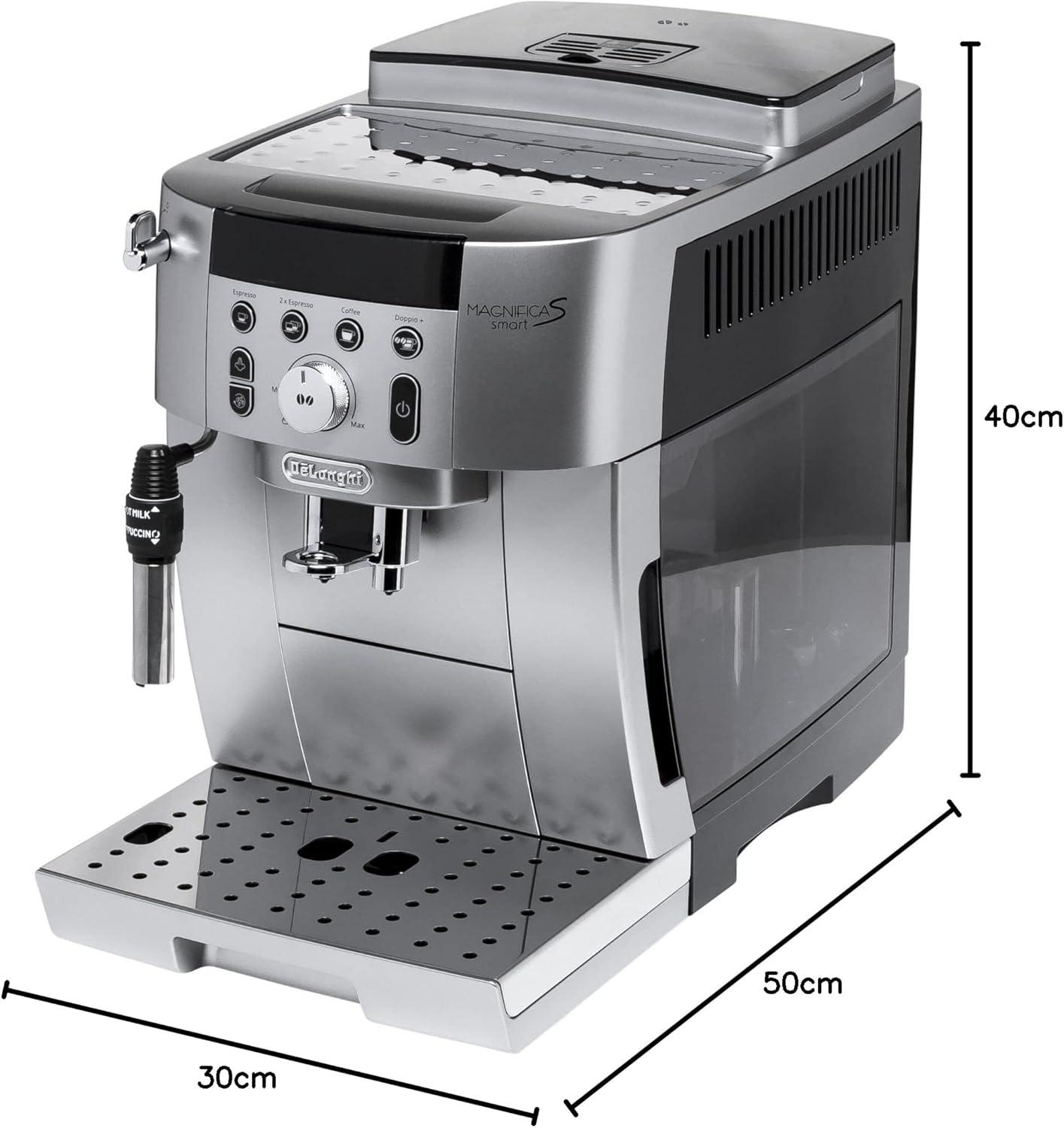 image:imageDeLonghi Magnifica S Smart ECAM25031SB Machine Caf Automatique avec Mousseur Lait Taille Compacte Machine Grain Tasse Mousseur Lait Manuel 4 Recettes en Une Touche Argent Noir