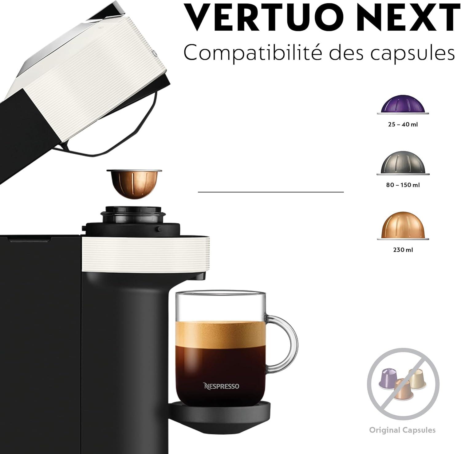 image:imageDeLonghi Nespresso Vertuo Next ENV120GY Machine Caf en Capsules Machine Caf Portion Unique 5 Tailles de Tasse Technologie Centrifusion Ensemble de Bienvenue Inclus Gris FoncBlanc