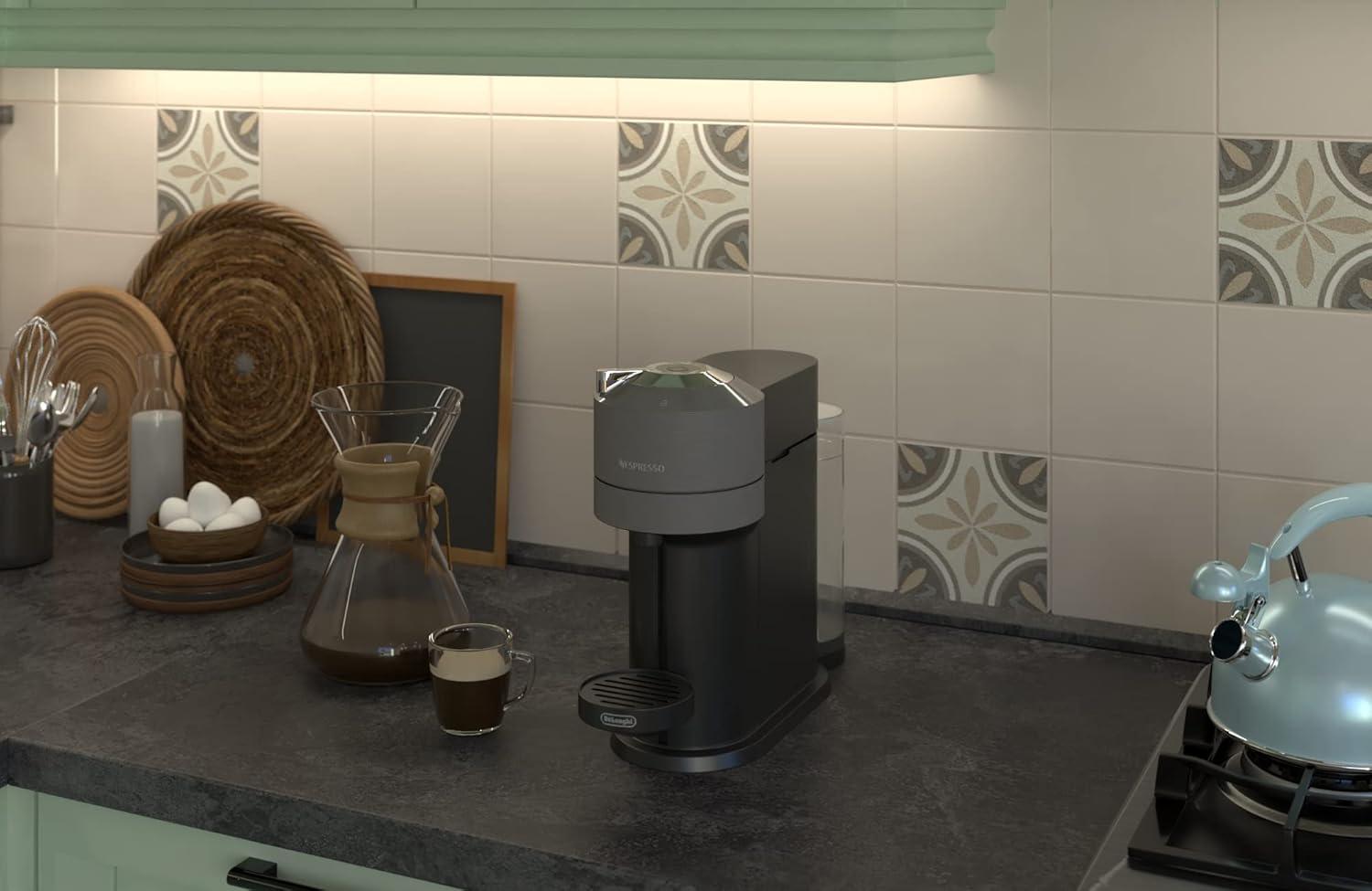 image:imageDeLonghi Nespresso Vertuo Next ENV120GY Machine Caf en Capsules Machine Caf Portion Unique 5 Tailles de Tasse Technologie Centrifusion Ensemble de Bienvenue Inclus Gris FoncGris et Aeroccino