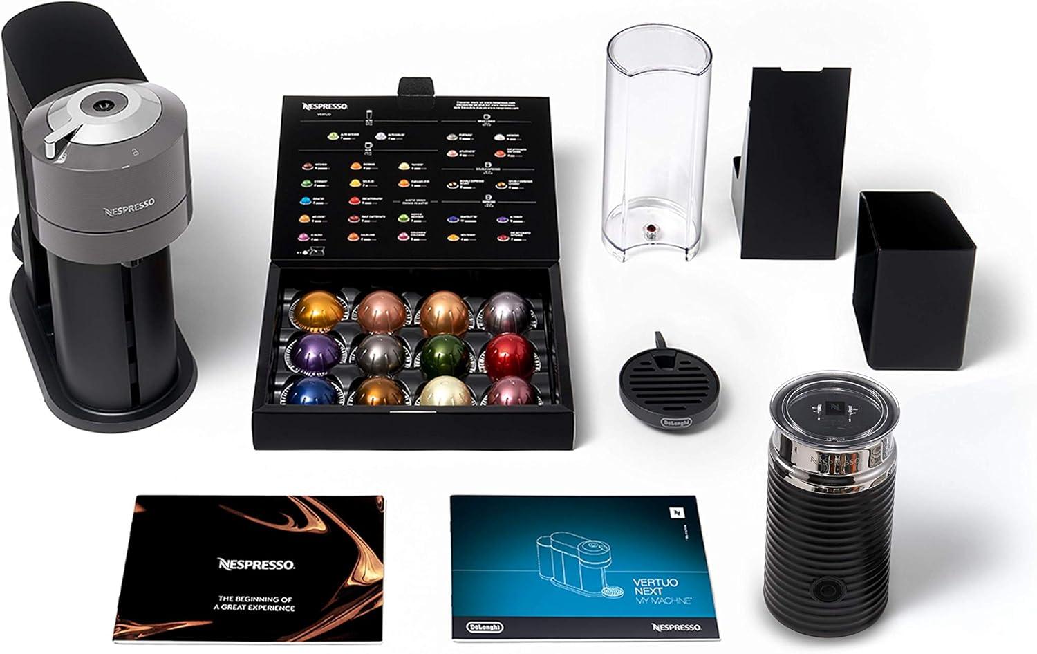 image:imageDeLonghi Nespresso Vertuo Next ENV120GY Machine Caf en Capsules Machine Caf Portion Unique 5 Tailles de Tasse Technologie Centrifusion Ensemble de Bienvenue Inclus Gris FoncGris et Aeroccino