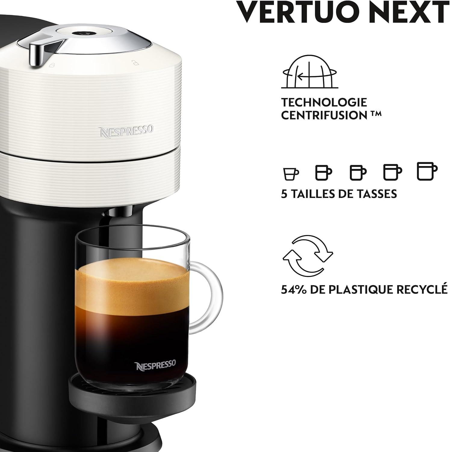 image:imageDeLonghi Nespresso Vertuo Next ENV120GY Machine Caf en Capsules Machine Caf Portion Unique 5 Tailles de Tasse Technologie Centrifusion Ensemble de Bienvenue Inclus Gris FoncBlanc