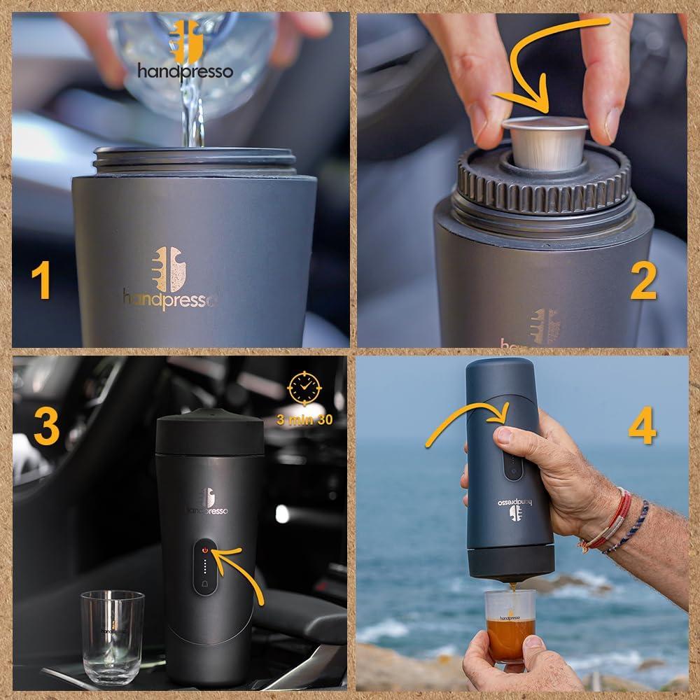 image:imageHandpresso Auto Machine caf expresso portable 19 bars pour voiture et voyage compatible capsule expressocapsule rutilisable Cafetire de voyage compacte sans fil et rechargeable USBC