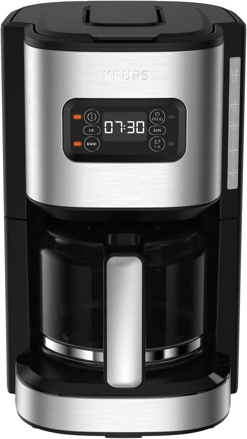 image:imageKrups Cafetire programmable 24h Inox premium 125 L jusqu 15 tasses Rglage intensit Fonction 1 4 tasses pratique Arrt auto aprs 30 min Antigoutte Excellence KM480D10Cafetire
