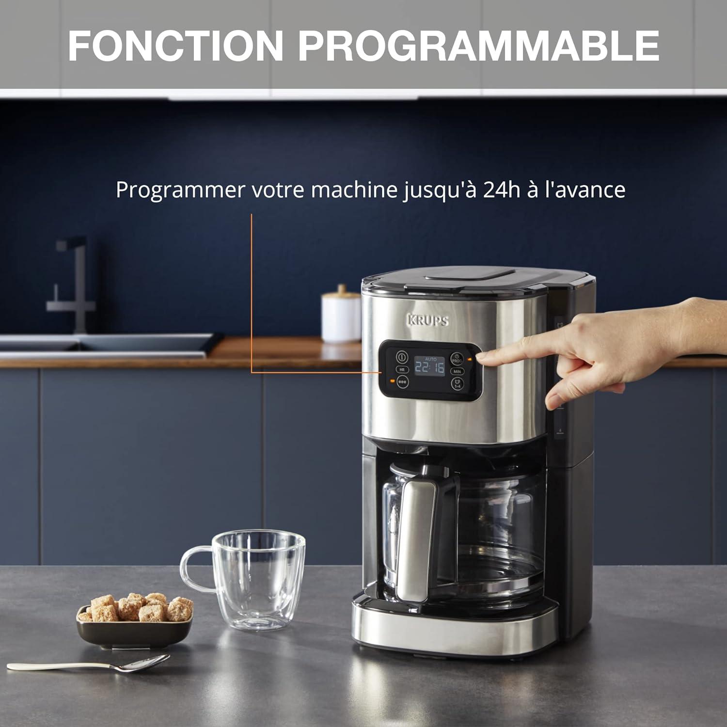 image:imageKrups Cafetire programmable 24h Inox premium 125 L jusqu 15 tasses Rglage intensit Fonction 1 4 tasses pratique Arrt auto aprs 30 min Antigoutte Excellence KM480D10Cafetire
